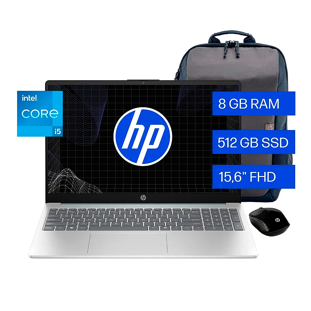 LAPTOP HP 15.6 HD INTEL CI5 15-FD0253LA 8GB 512GB SSD 15.6' 13VA GEN + MOCHILLA Y MOUSE - 1