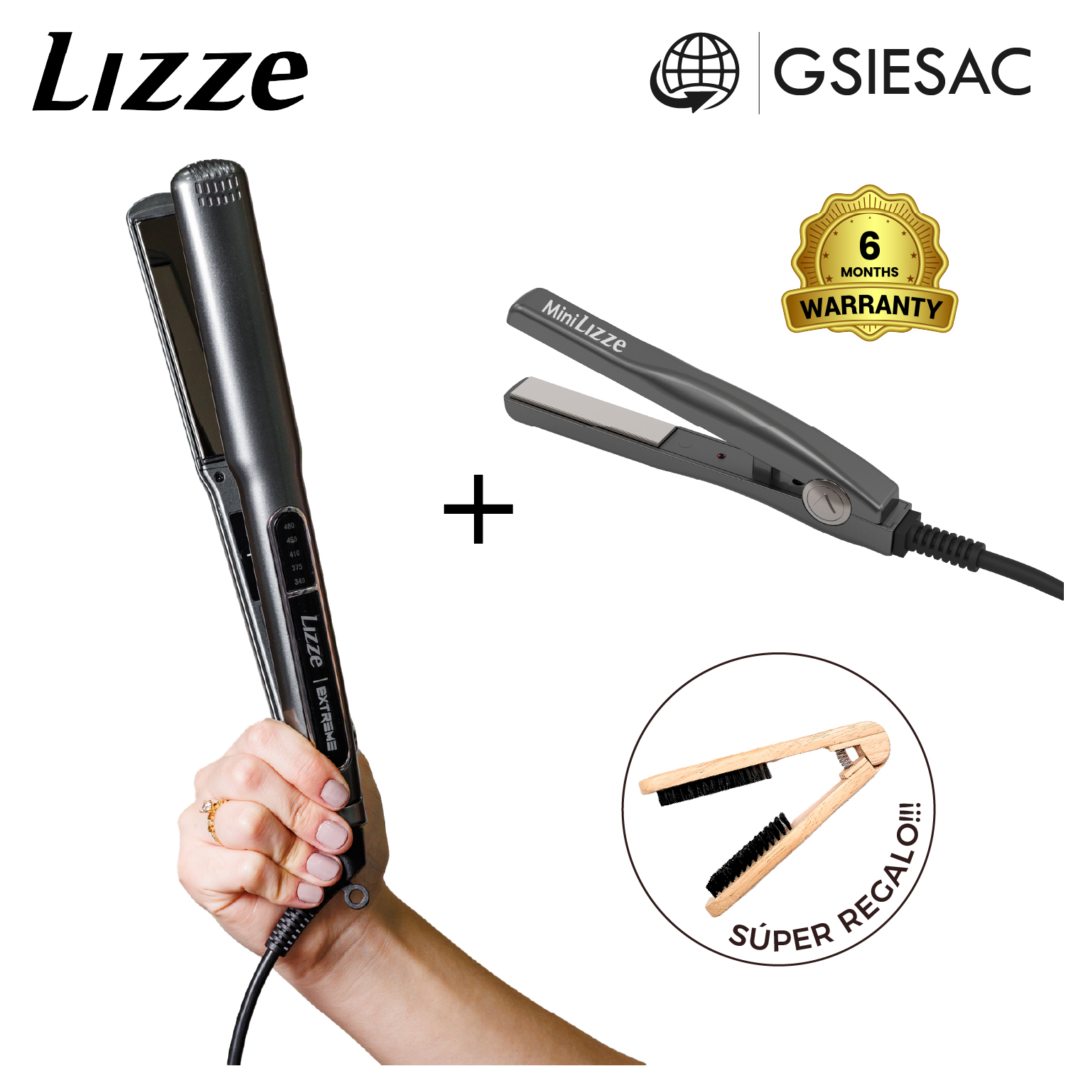 LIZZE PACK PLANCHA EXTREME + MINIPLANCHA EXTREME + CEPILLO RAQUETA BAMBU - 1