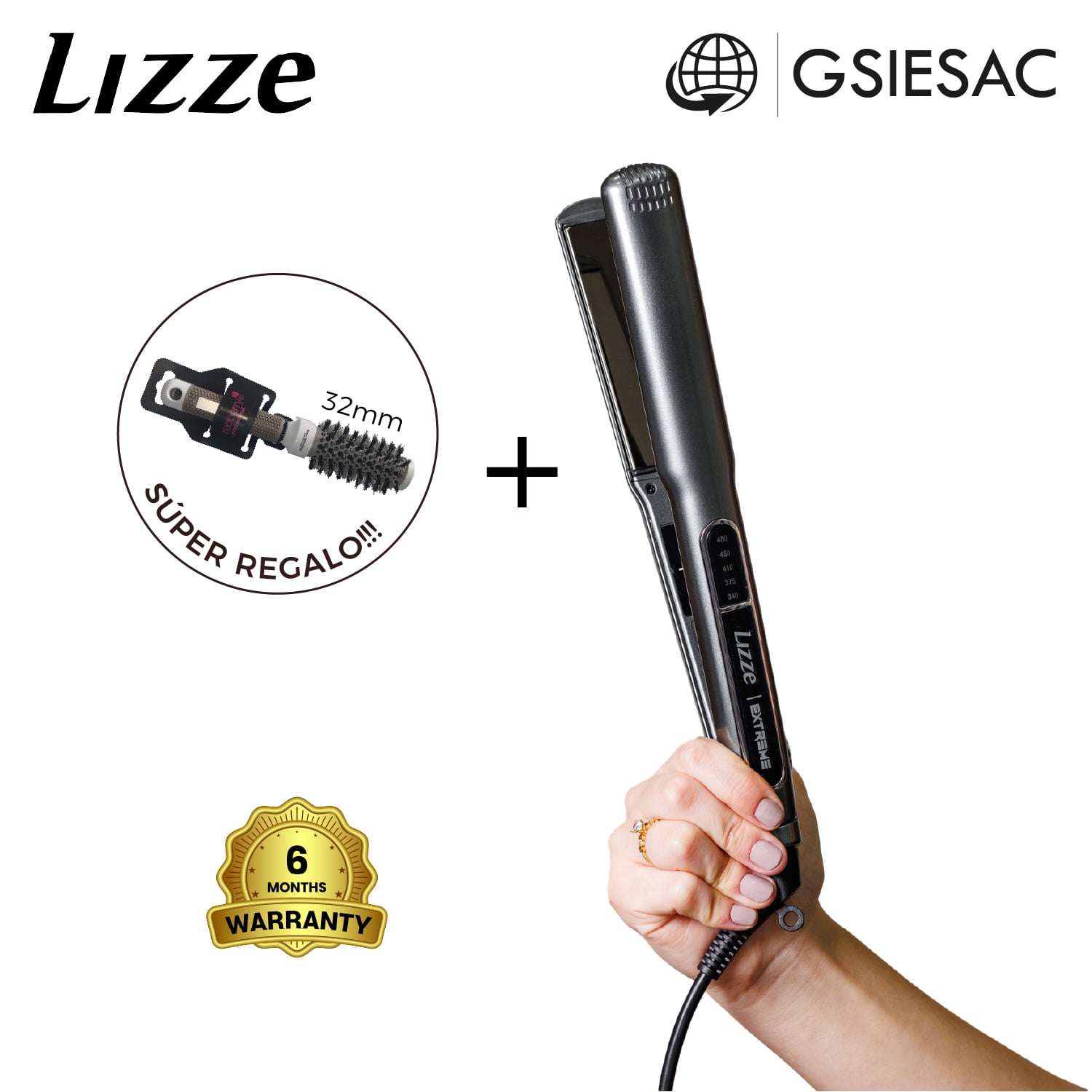 LIZZE PACK PLANCHA EXTREME + CEPILLO TERMICO CERAMIC ION N32 - 1