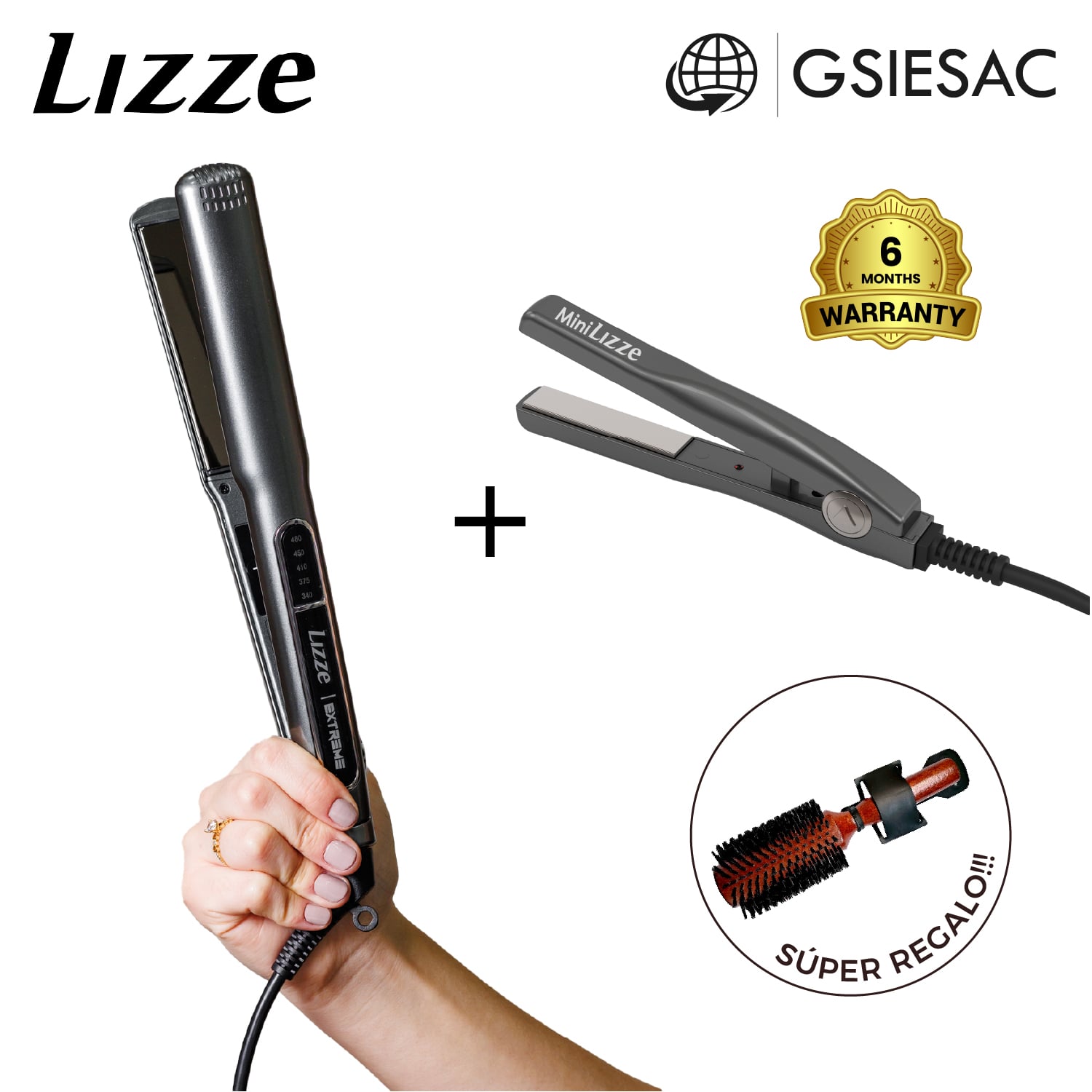 LIZZE PACK PLANCHA EXTREME + MINIPLANCHA EXTREME + (REGALO) CEPILLO PENACHO MARRON - 1