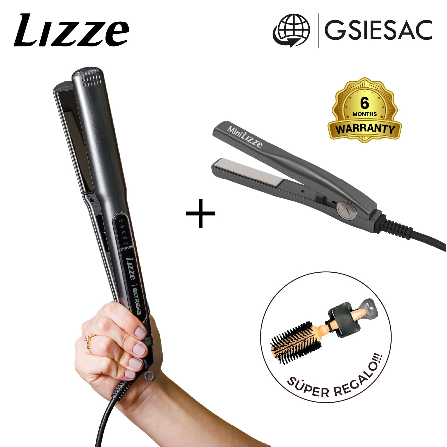 LIZZE PACK PLANCHA EXTREME + MINIPLANCHA EXTREME + (REGALO) CEPILLO PENACHO BLANCO - 1