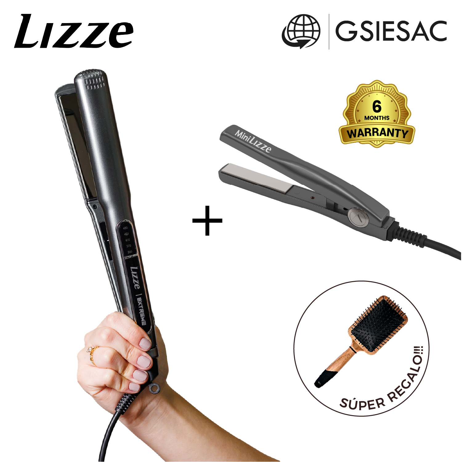 LIZZE PACK PLANCHA EXTREME + MINIPLANCHA EXTREME + (REGALO) CEPILLO PALETA NEGRO - 1