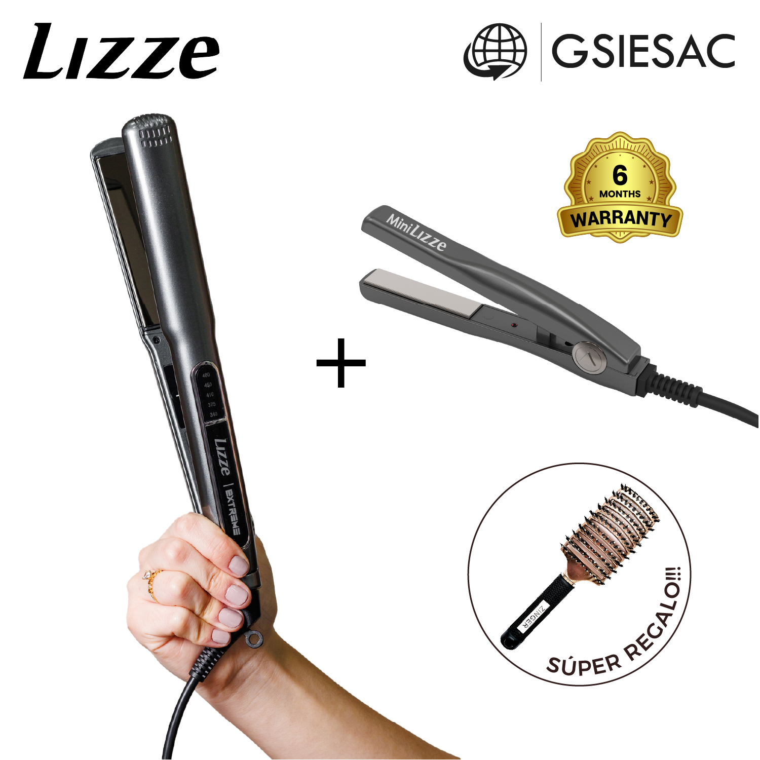 LIZZE PACK PLANCHA EXTREME + MINIPLANCHA EXTREME + (REGALO) CEPILLO ESQUELETO DORADO - 1