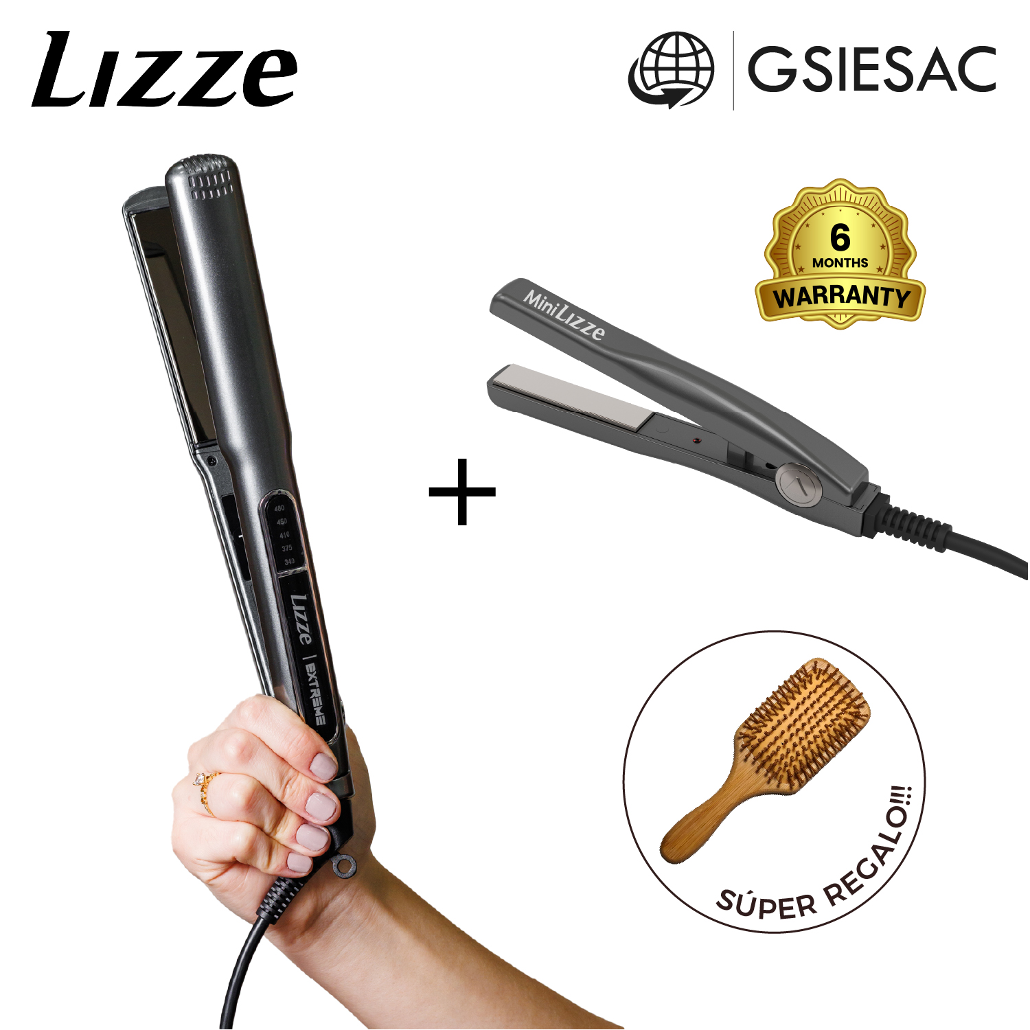 LIZZE PACK PLANCHA EXTREME + MINIPLANCHA EXTREME + CEPILLO ALISADOR CERDAS MIXTAS - 1
