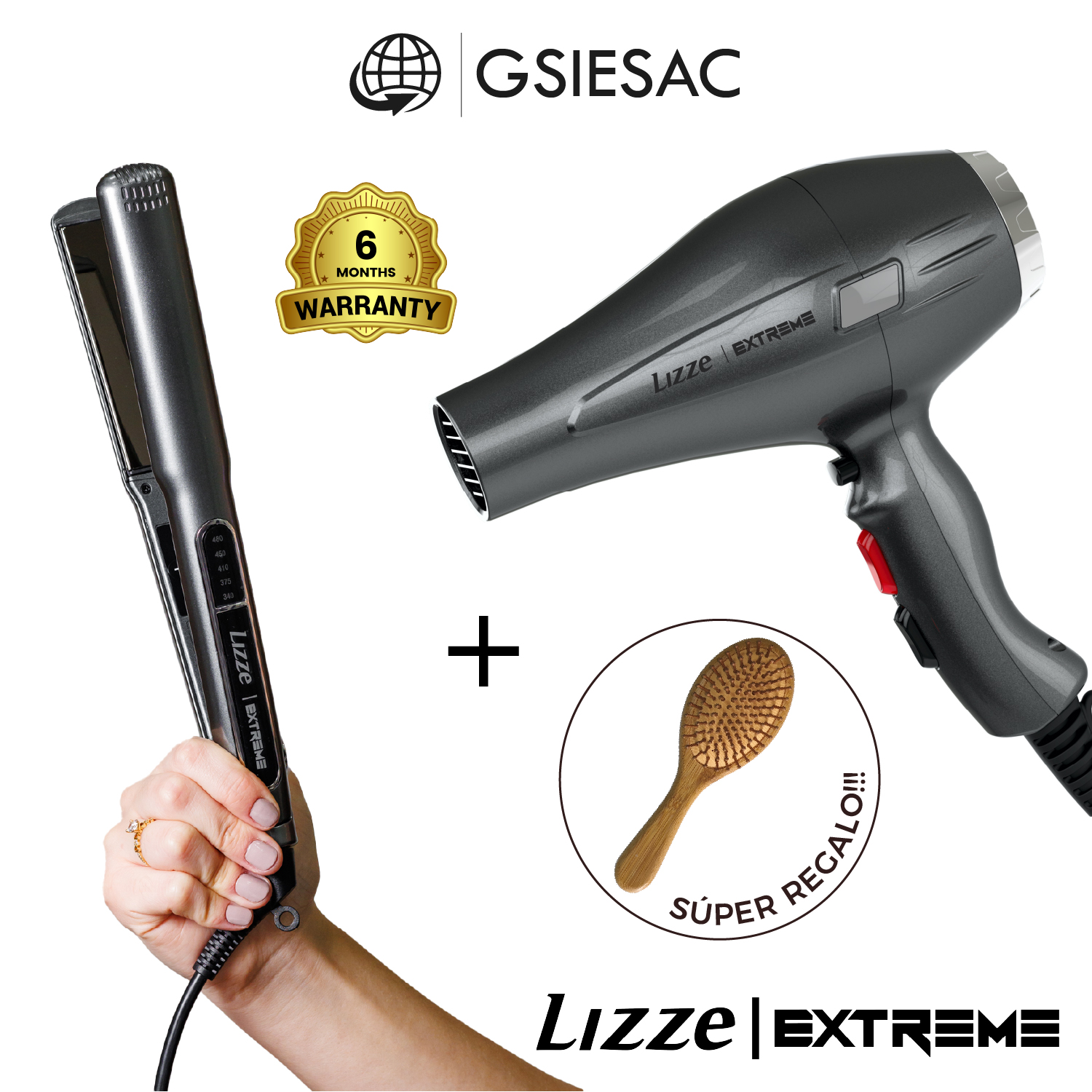 LIZZE PACK PLANCHA EXTREME + SECADORA  EXTREME + CEPILLO OVALADO BAMBU - 1