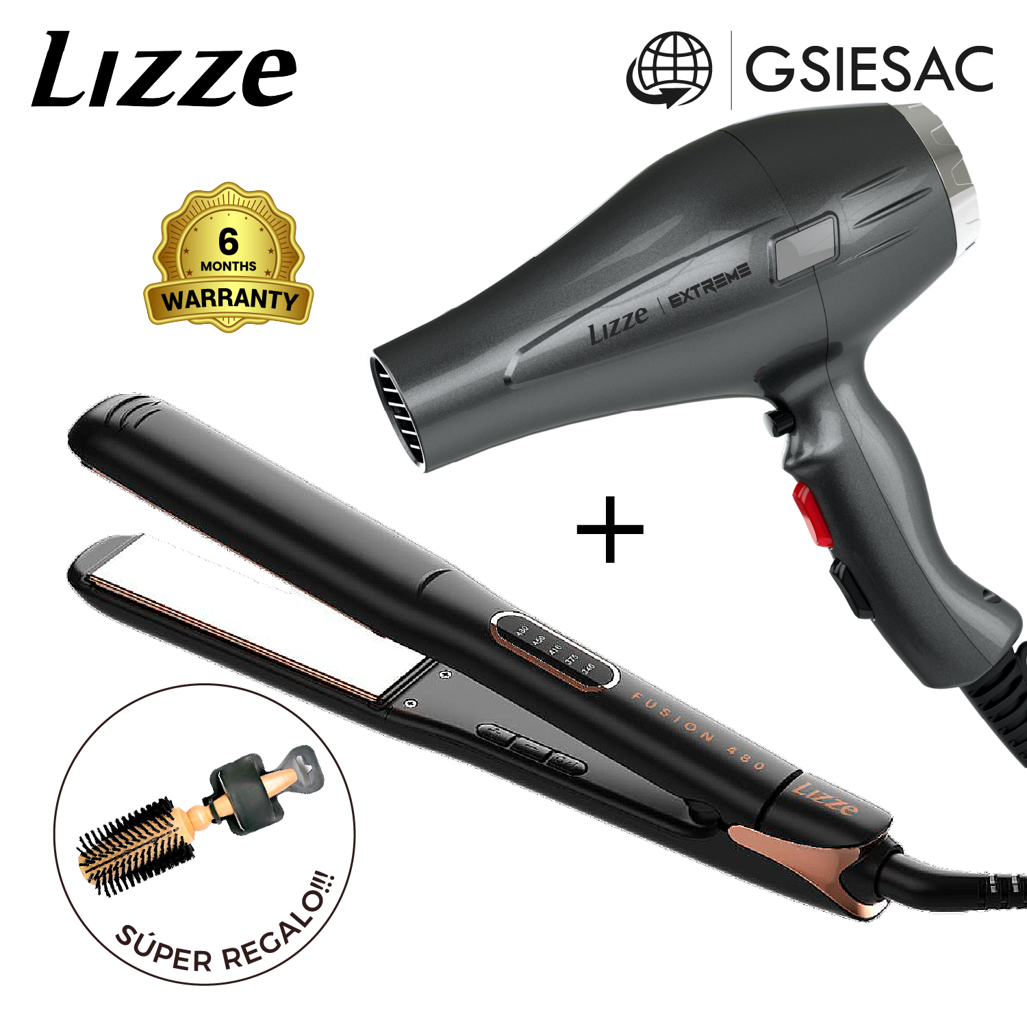 LIZZE PACK PLANCHA FUSION 480 + SECADORA EXTREME + CEPILLO TERMICO PENACHO BLANCO - 1