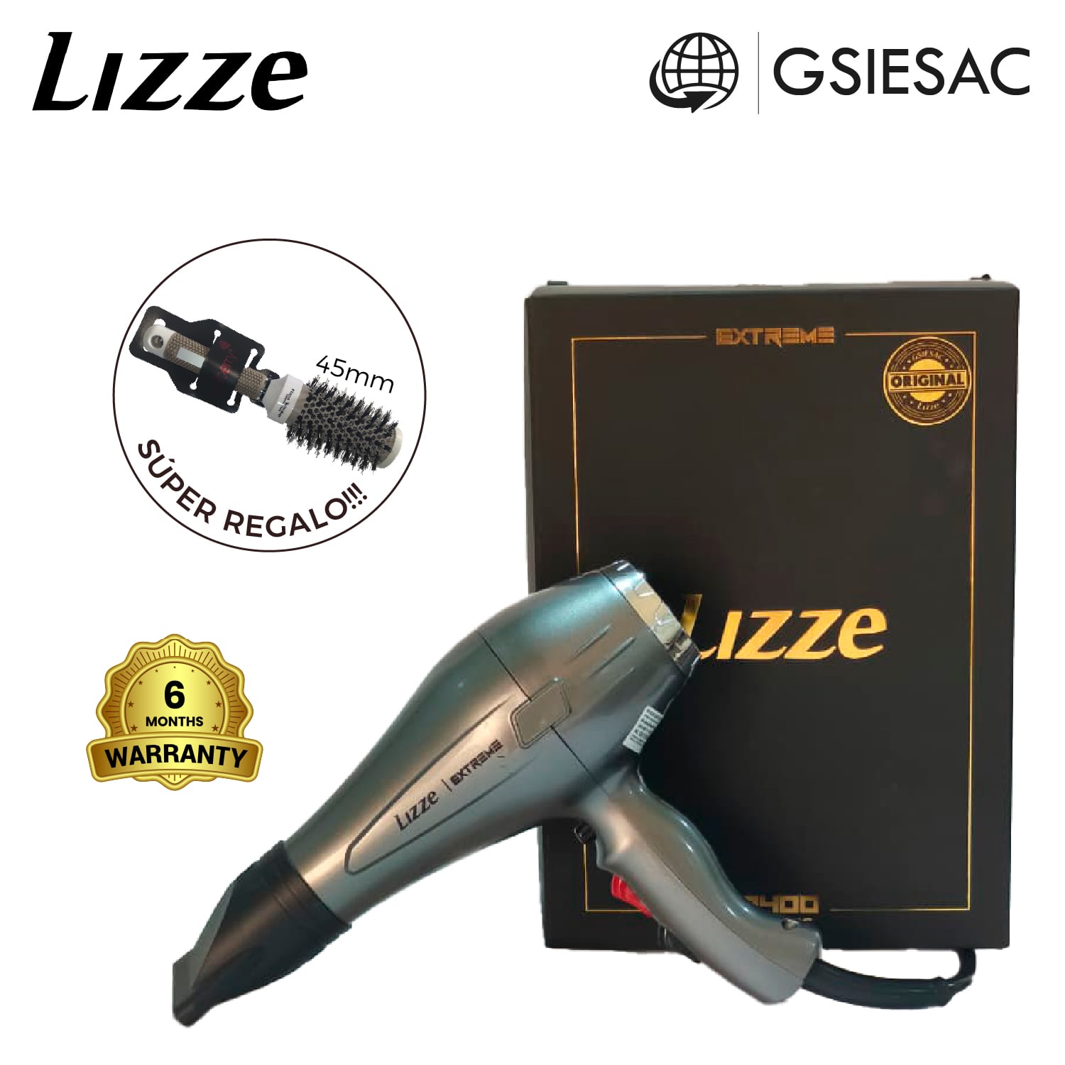 LIZZE PACK SECADORA DE CABELLO PROFESIONAL EXTREME + (REGALO) CEPILLO TERMICO ION TECHNOLOGY N45 - 1