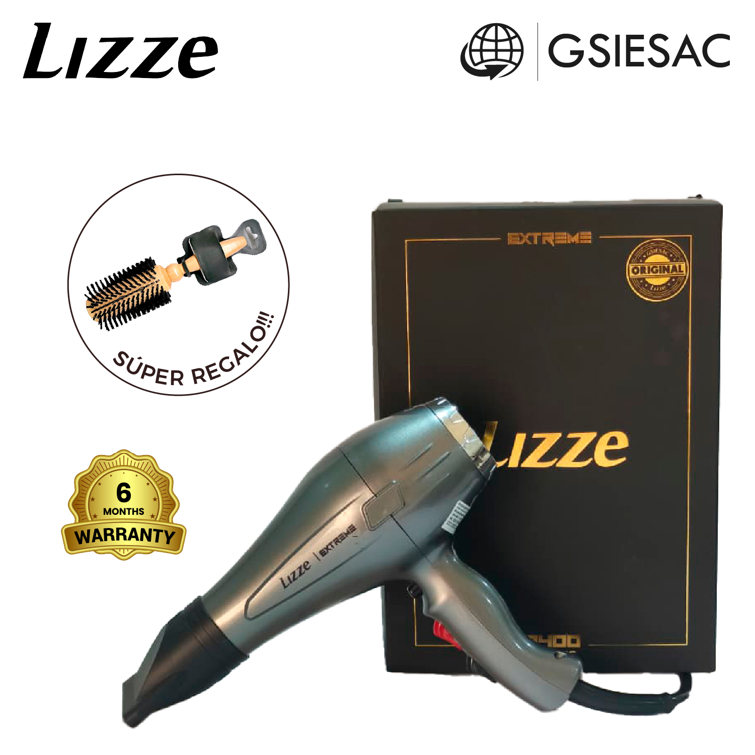 LIZZE PACK SECADORA DE CABELLO PROFESIONAL EXTREME + (REGALO) CEPILLO PENACHO BLANCO N43 - 1
