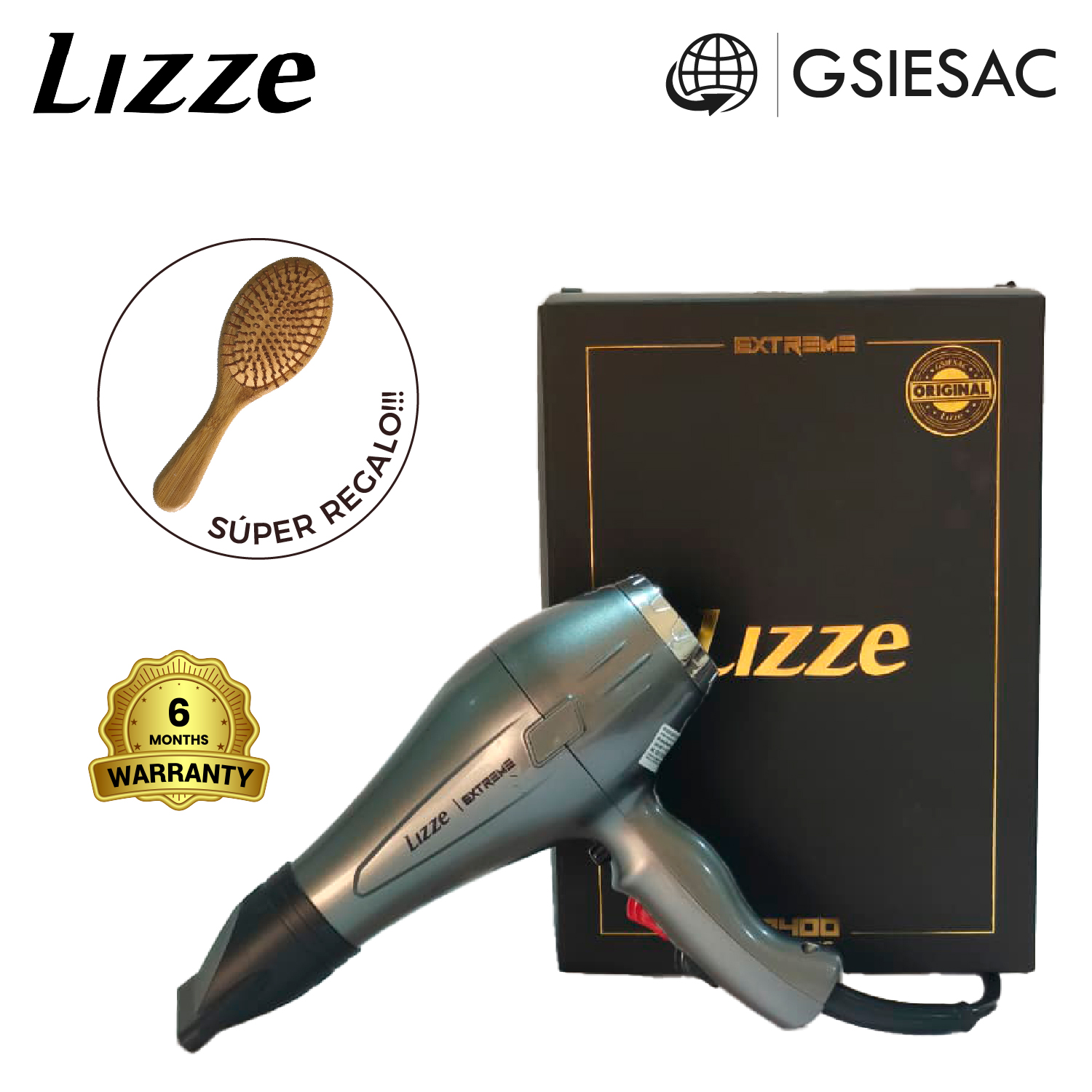 LIZZE PACK SECADORA DE CABELLO PROFESIONAL EXTREME + (REGALO) CEPILLO OVALADO BAMBU - 1