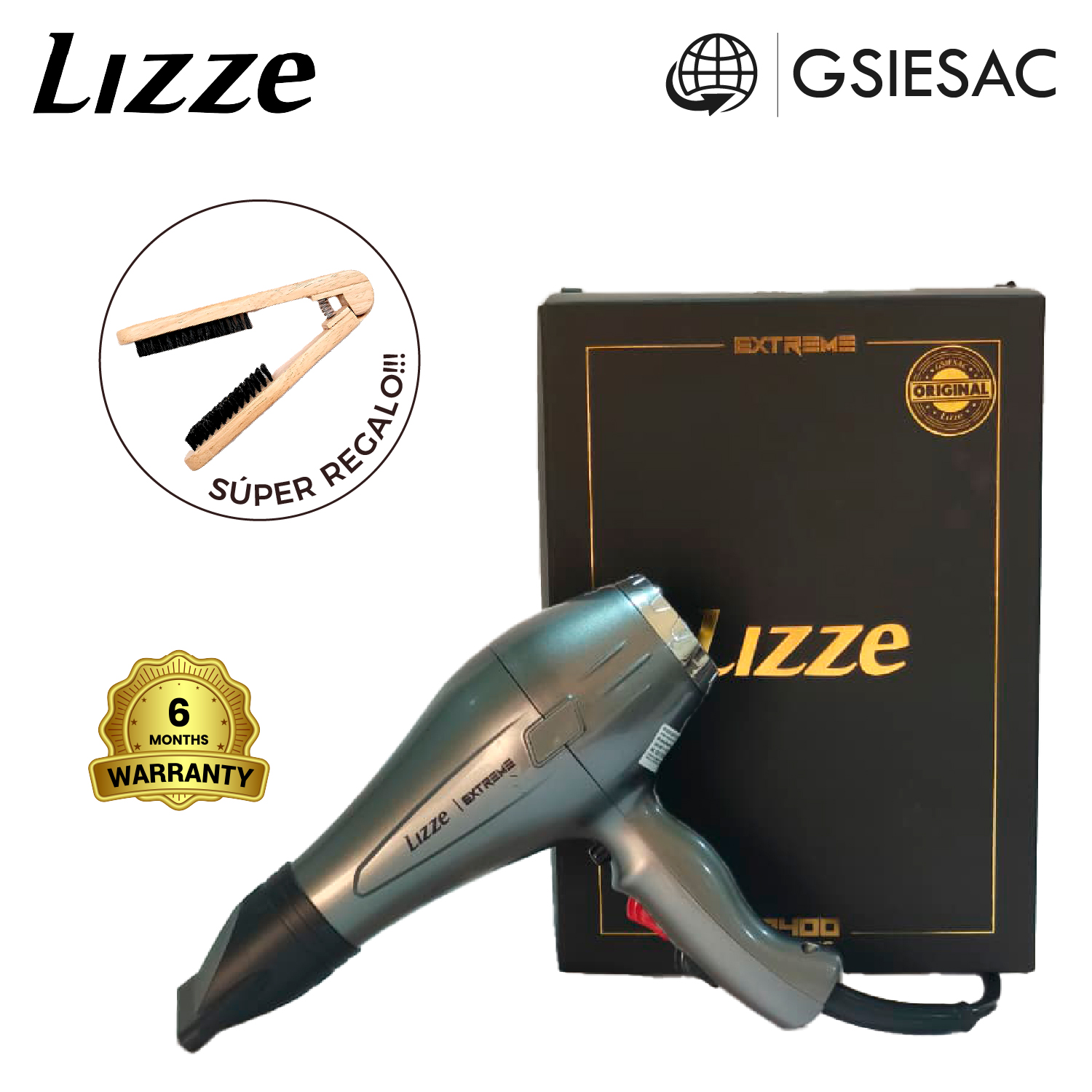 LIZZE PACK SECADORA DE CABELLO PROFESIONAL EXTREME + (REGALO) CEPILLO ALISADOR CERDAS MIXTAS - 1