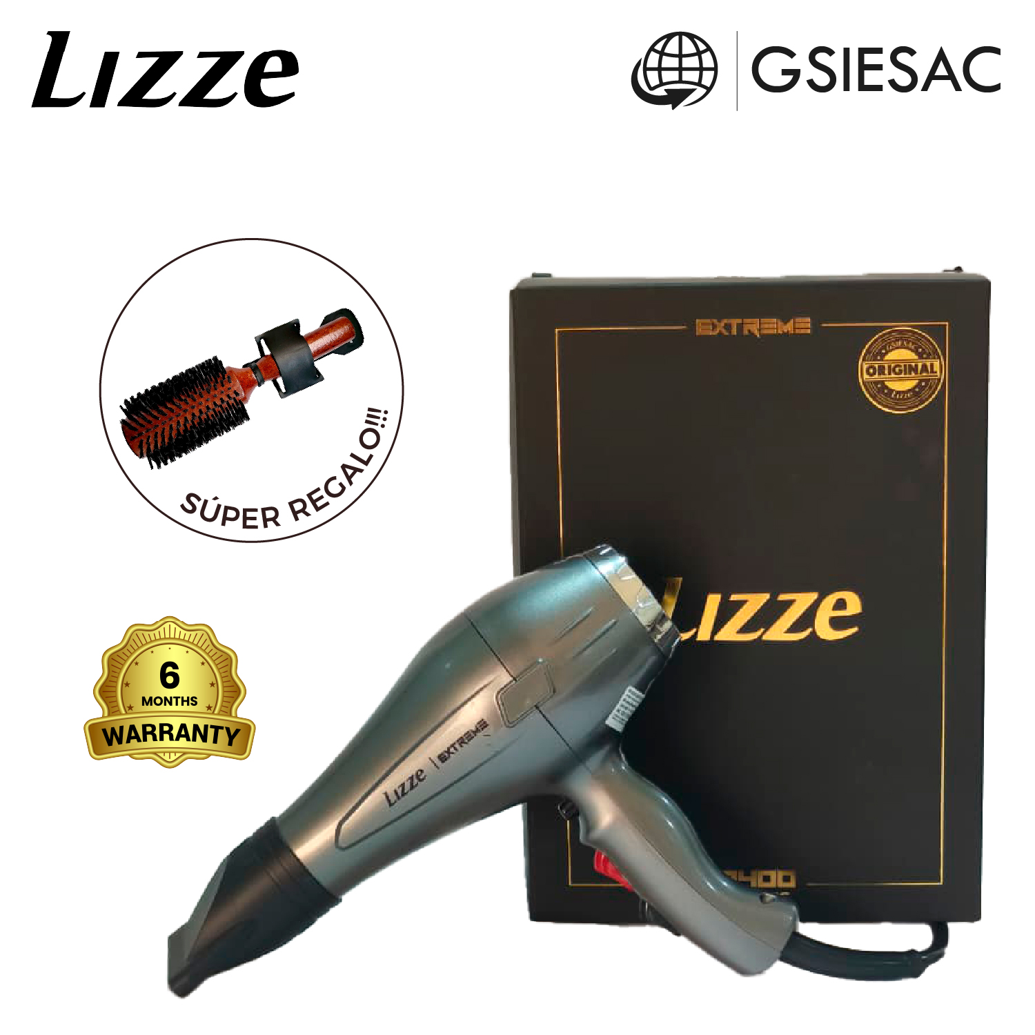 LIZZE PACK SECADORA DE CABELLO PROFESIONAL EXTREME + (REGALO) CEPILLO PENACHO MARRON N43 - 1