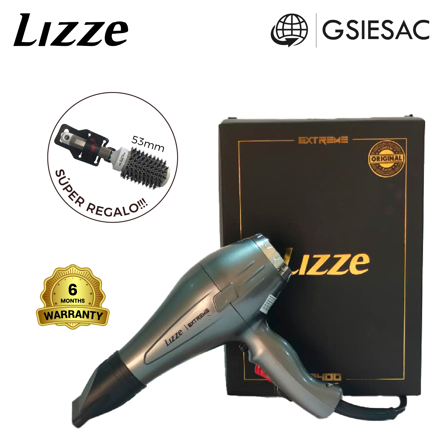 LIZZE PACK SECADORA DE CABELLO PROFESIONAL EXTREME + (REGALO) CEPILLO TERMICO ION TECHNOLOGY N53 - 1
