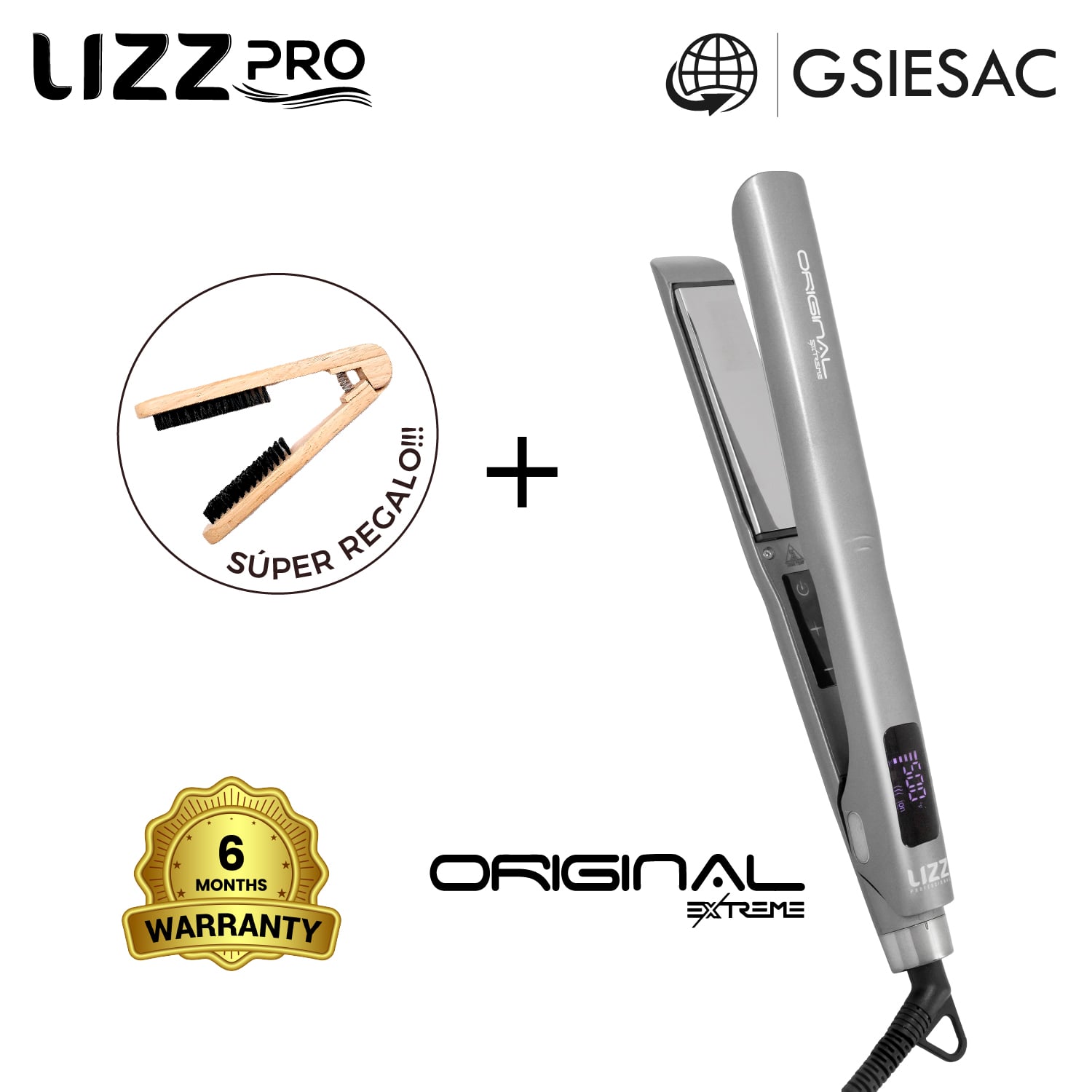 LIZZ PRO PACK PLANCHA PROFESIONAL EXTREME 500°F + (REGALO) CEPILLO ALISADOR - 1