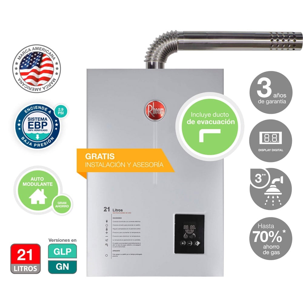 TERMA A GAS RHEEM TIRO FORZADO 21L GLP - PRESTIGE - 1