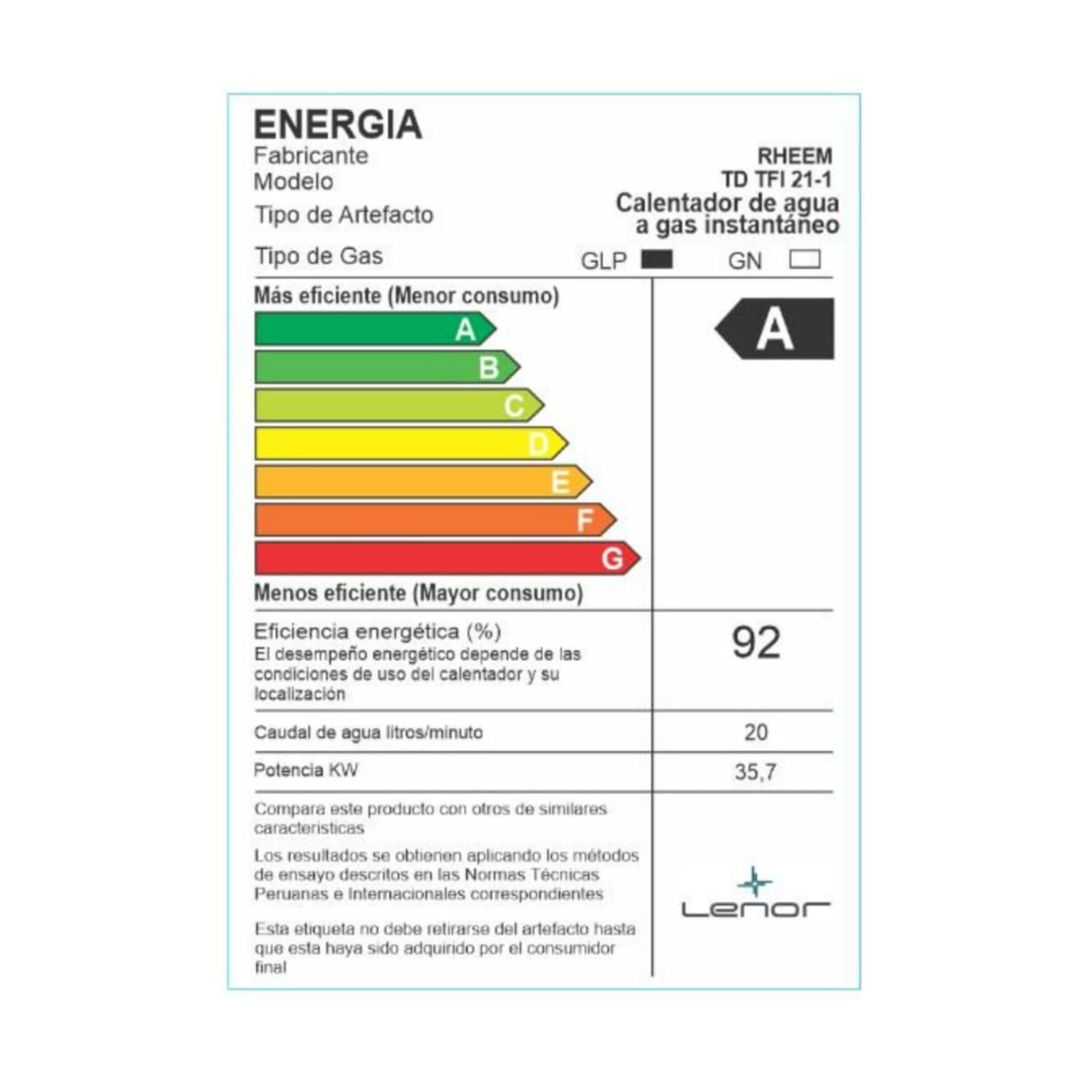TERMA A GAS RHEEM TIRO FORZADO 21L GLP - PRESTIGE - 9