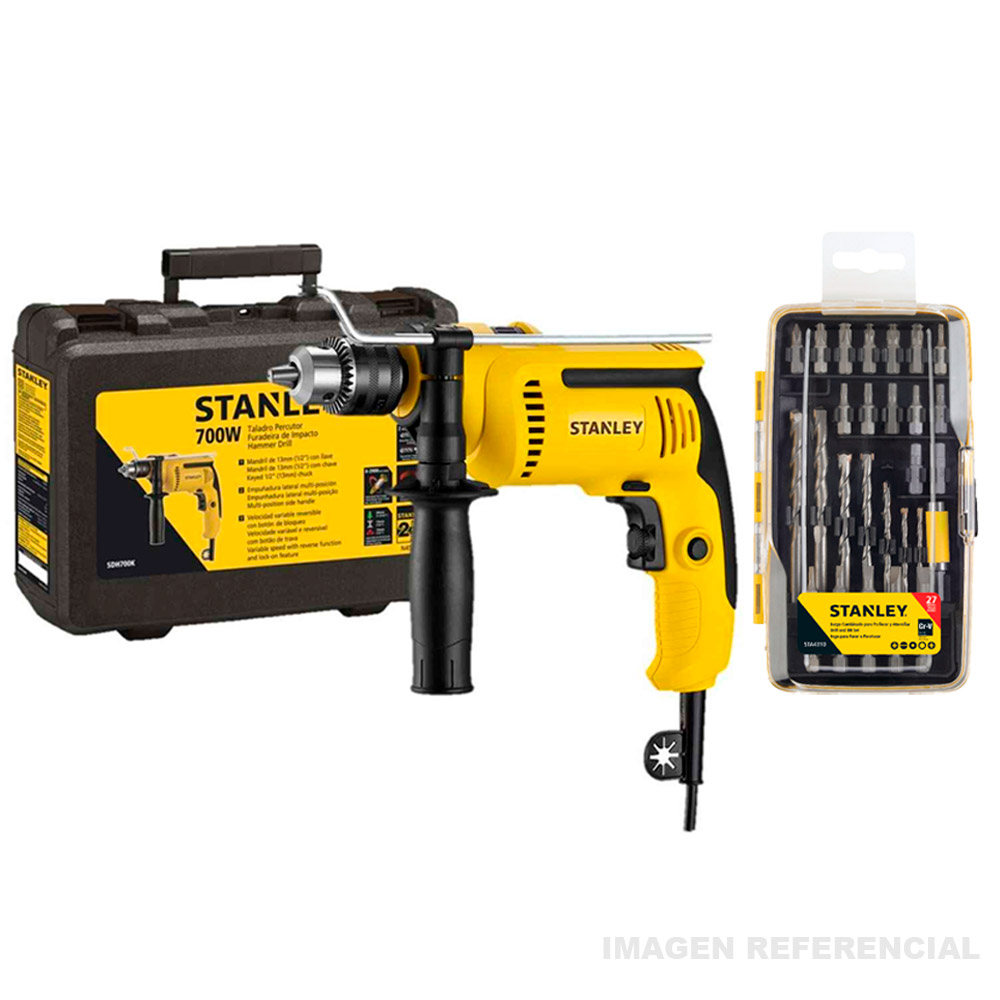 TALADRO PERCUTOR STANLEY SDH700K 1/2' 700W MALETA + SET 27PZ - 1