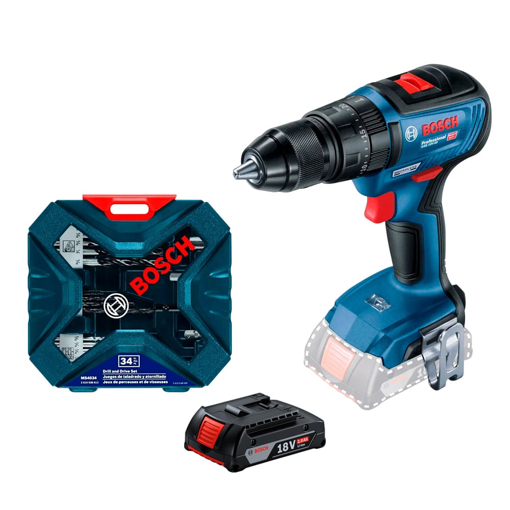 TALADRO PERCUTOR BOSCH GSB 18V-50+1 BATERÍA 2AH+SET 34 PZ - 1