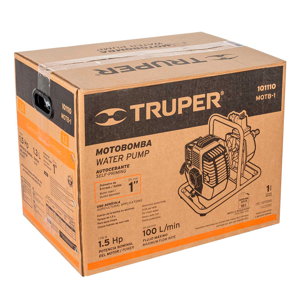 MOTOBOMBA AUTOCEBANTE 1'X1' GASOLINA 1.5 HP 2T 101110 TRUPER - 5