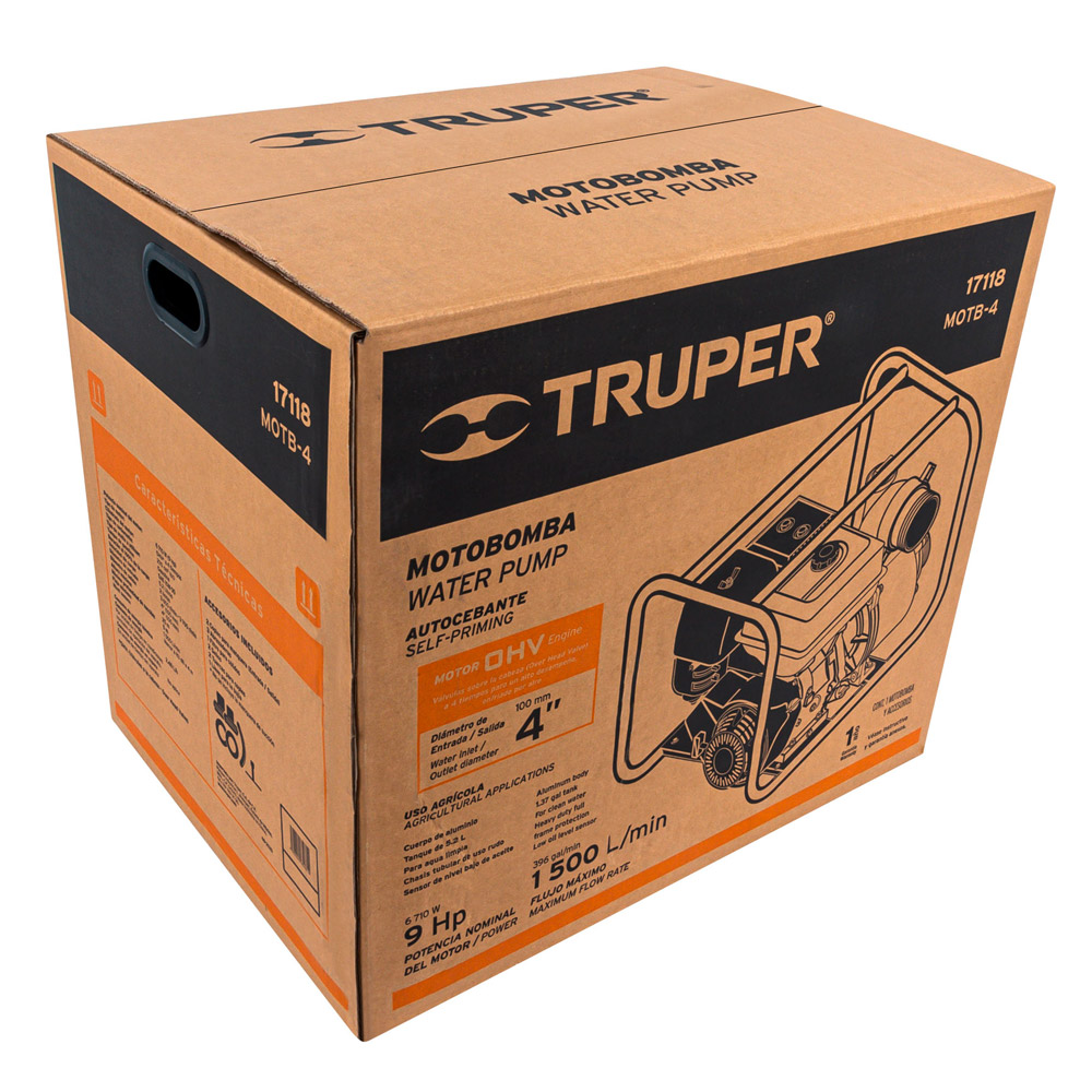 MOTOBOMBA AUTOCEBANTE 4' X 4' A GASOLINA 9 HP 17118 TRUPER - 5
