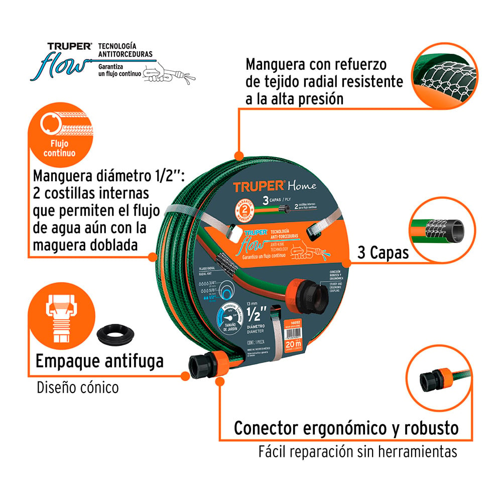 MANGUERA VERDE 1/2 REFORZADA 20M 16052 TRUPER - 2