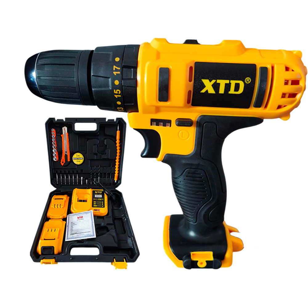 TALADRO PERCUTOR INALÁMBRICO XTD 20V 2 BATERÍAS 1.5AH + KIT COMPLETO - 1