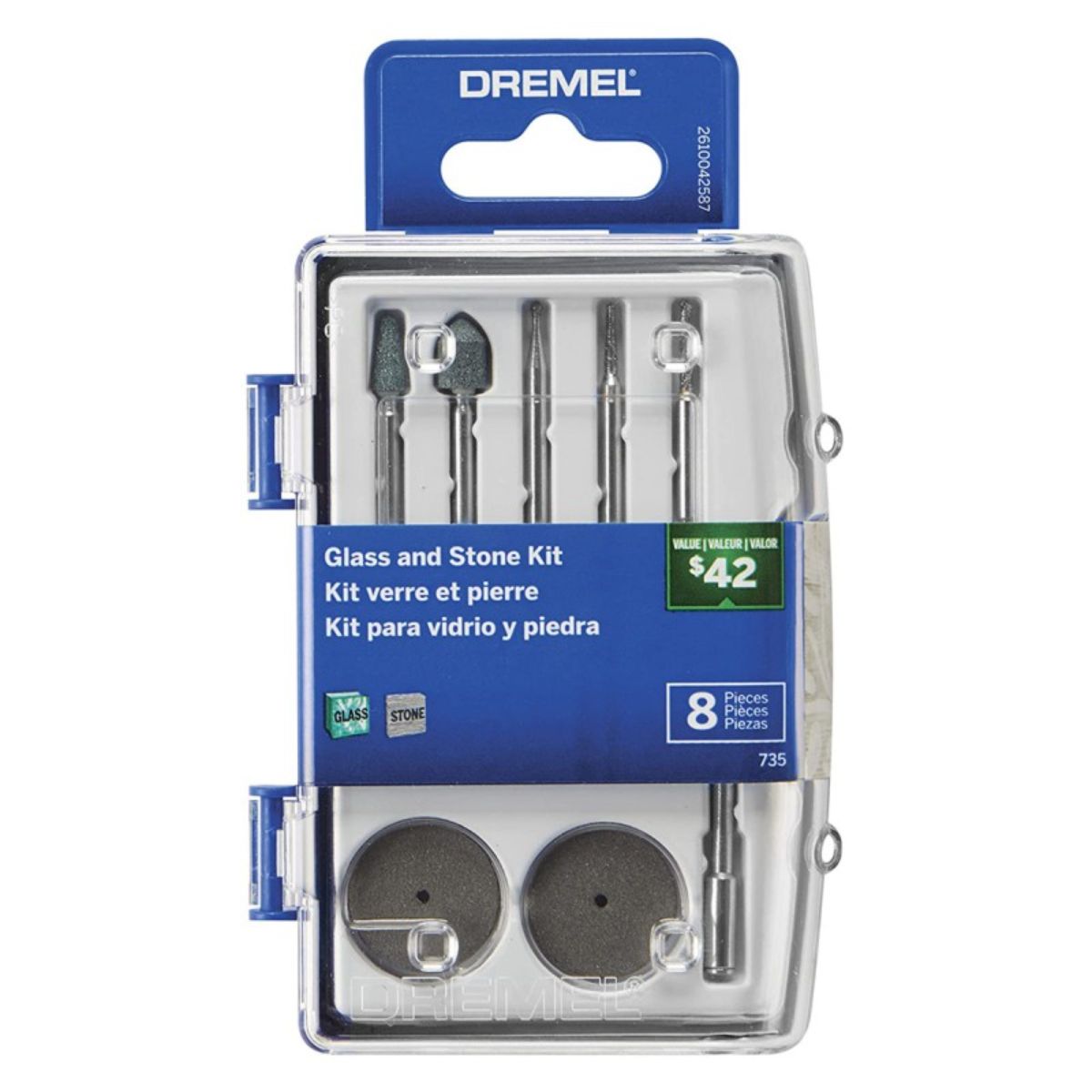 MICRO KIT DE 8 ACCESORIOS VIDRIO Y PIEDRA DREMEL 735-01 - 1