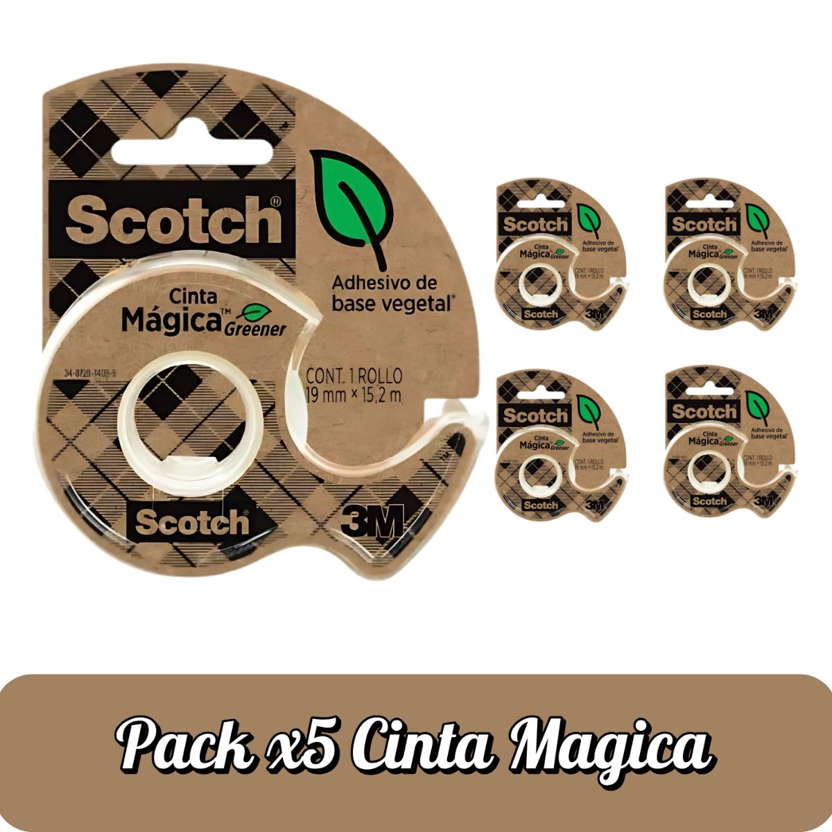 PACK X5 CINTA SCOTCH MÁGICA GREENER 19MM X 15.2M - 1