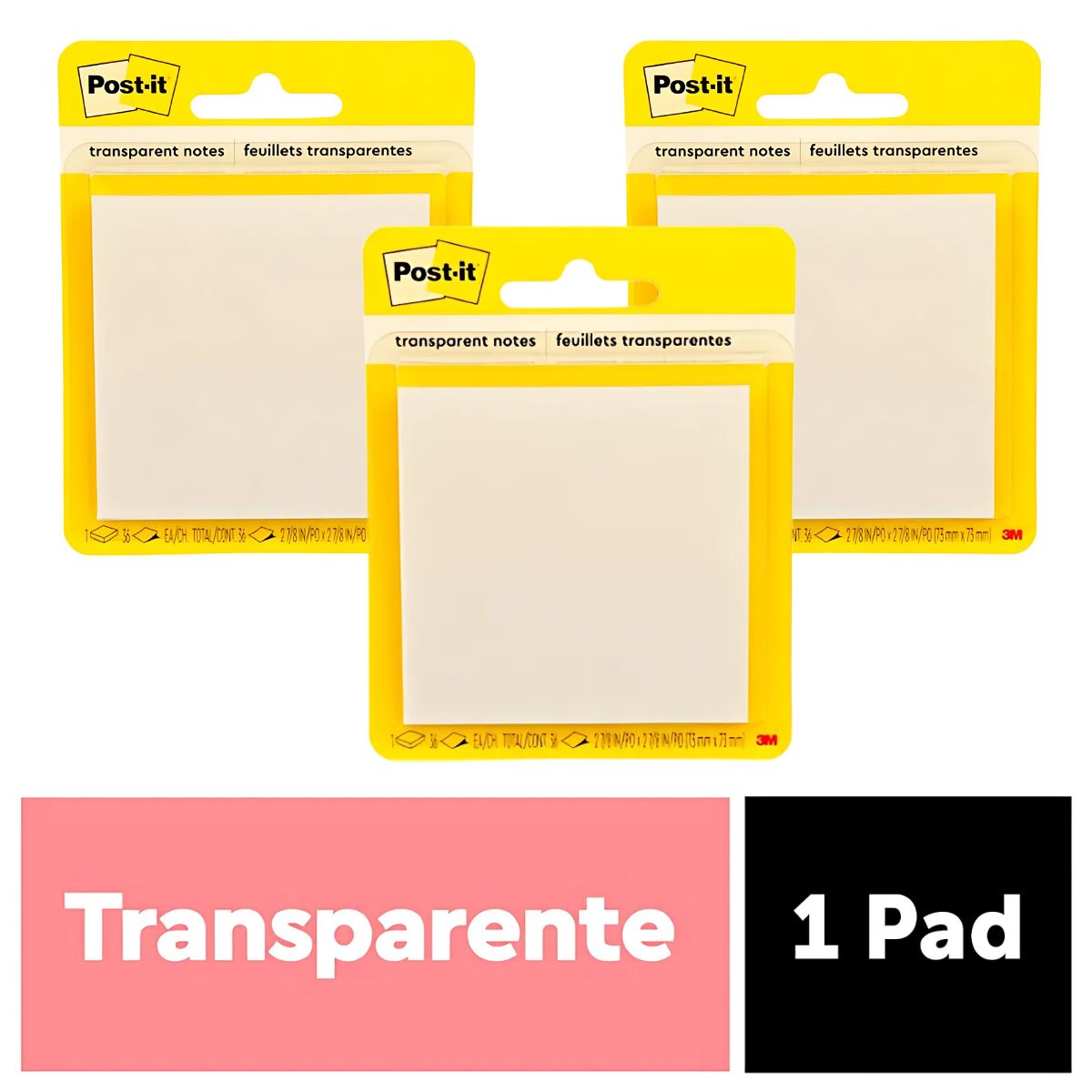 PACK X3 NOTAS ADHESIVAS POST-IT TRANSPARENTES 73MM X 73MM - 1