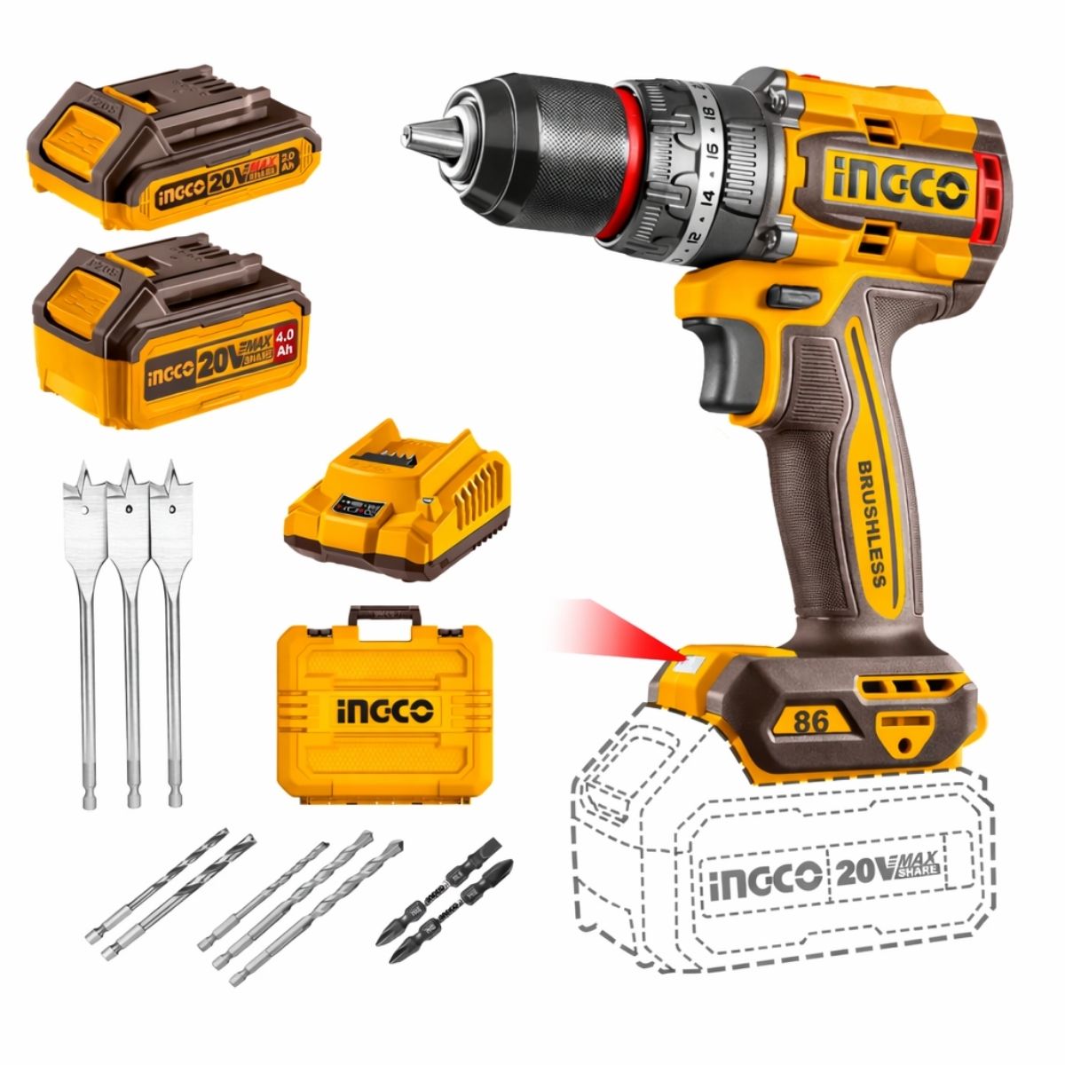 TALADRO PERCUTOR 20V + 2 BATERÍAS INGCO CIDLI20868 - 1
