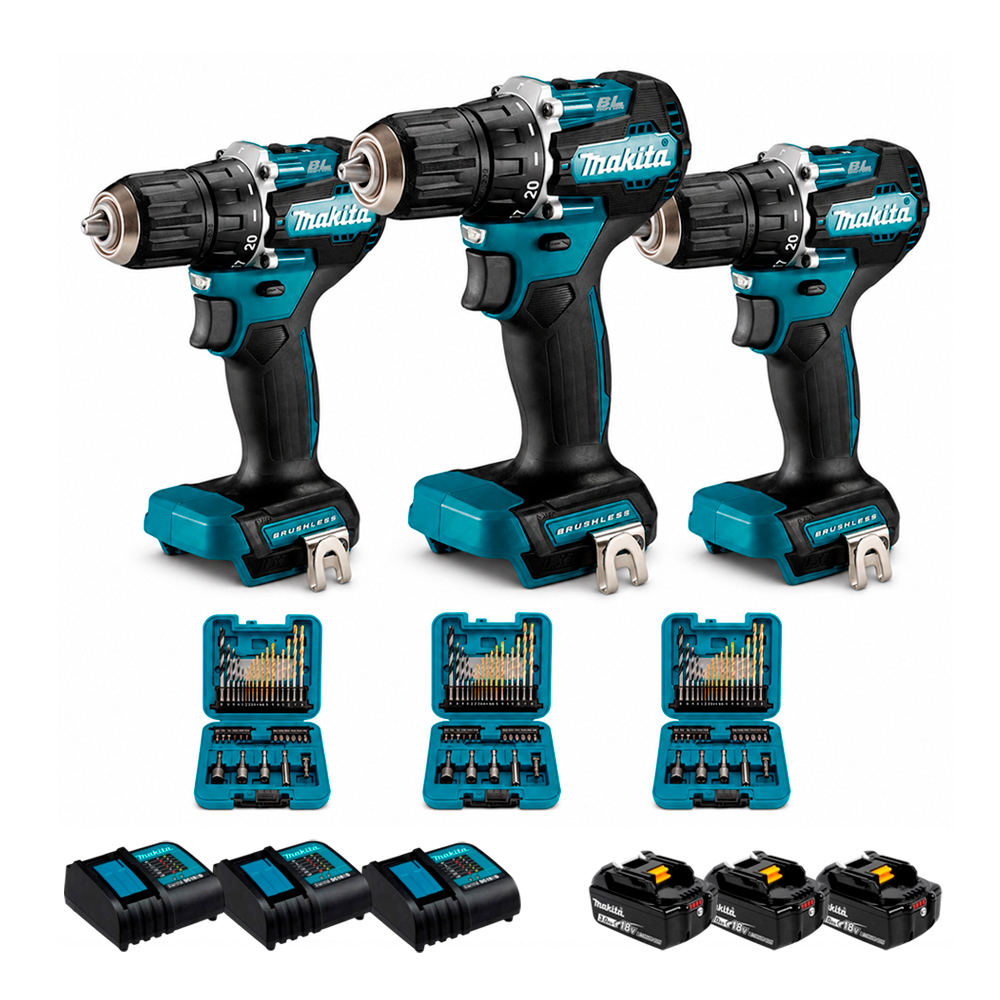 TALADRO PERCUTOR MAKITA 1/2' DHP487SF 18V BRUSHLESS + BROCAS - 1
