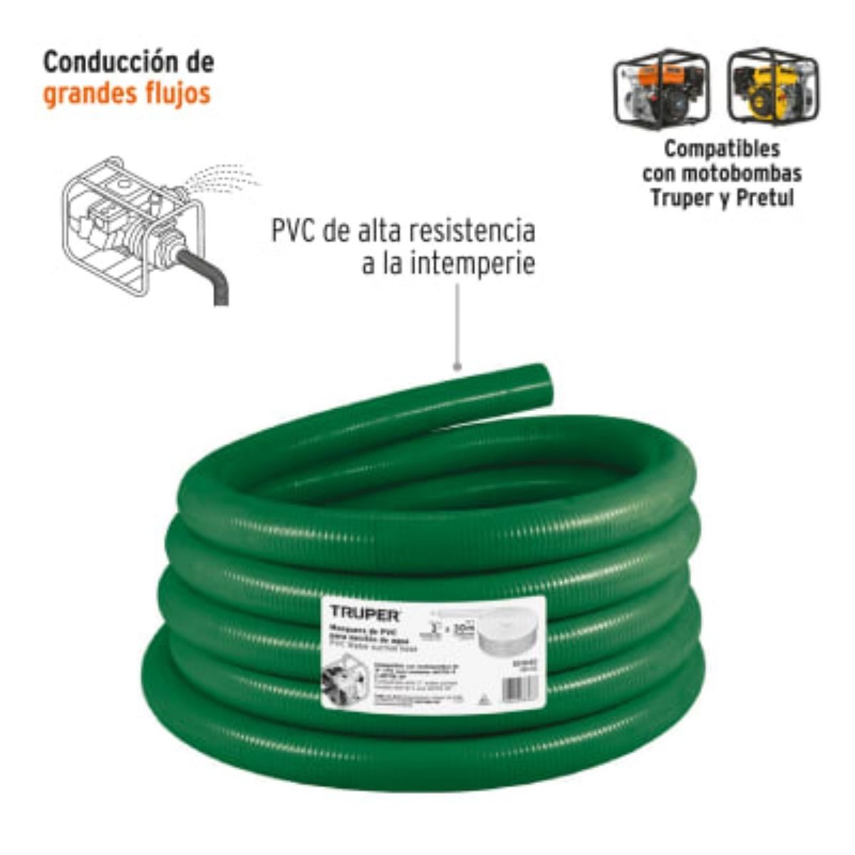 MANGUERA DE SUCCION Y DESCARGA 2' 30M PARA MOTOBOMBA TRUPER - 3