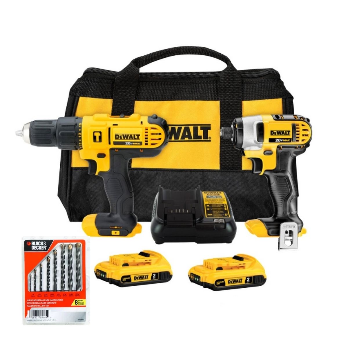 TALADRO 1/2' + IMPACTO 1/4' + BROCAS 8PZS DEWALT - 1
