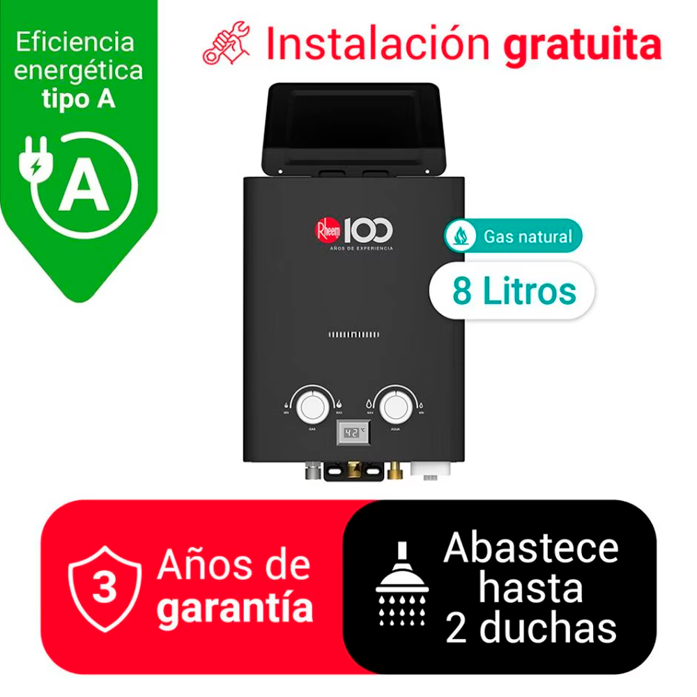 TERMA A GAS 8L GN TIRO NATURAL SIN DUCTO RHEEM - 1