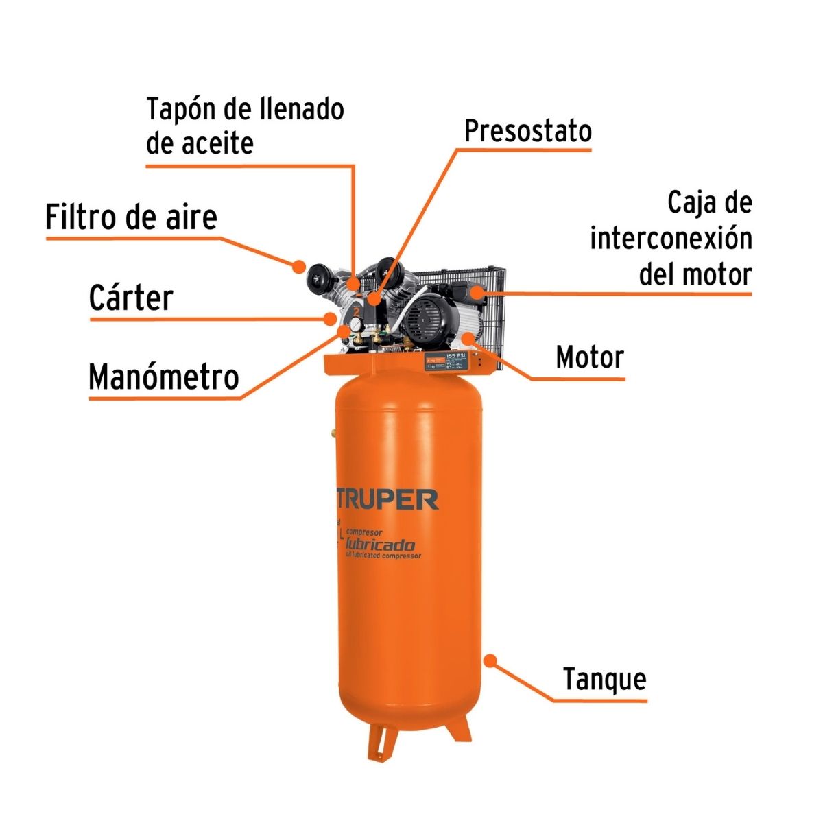 COMPRESORA VERTICAL 240L 4HP TRUPER COMP-240LVC - 2