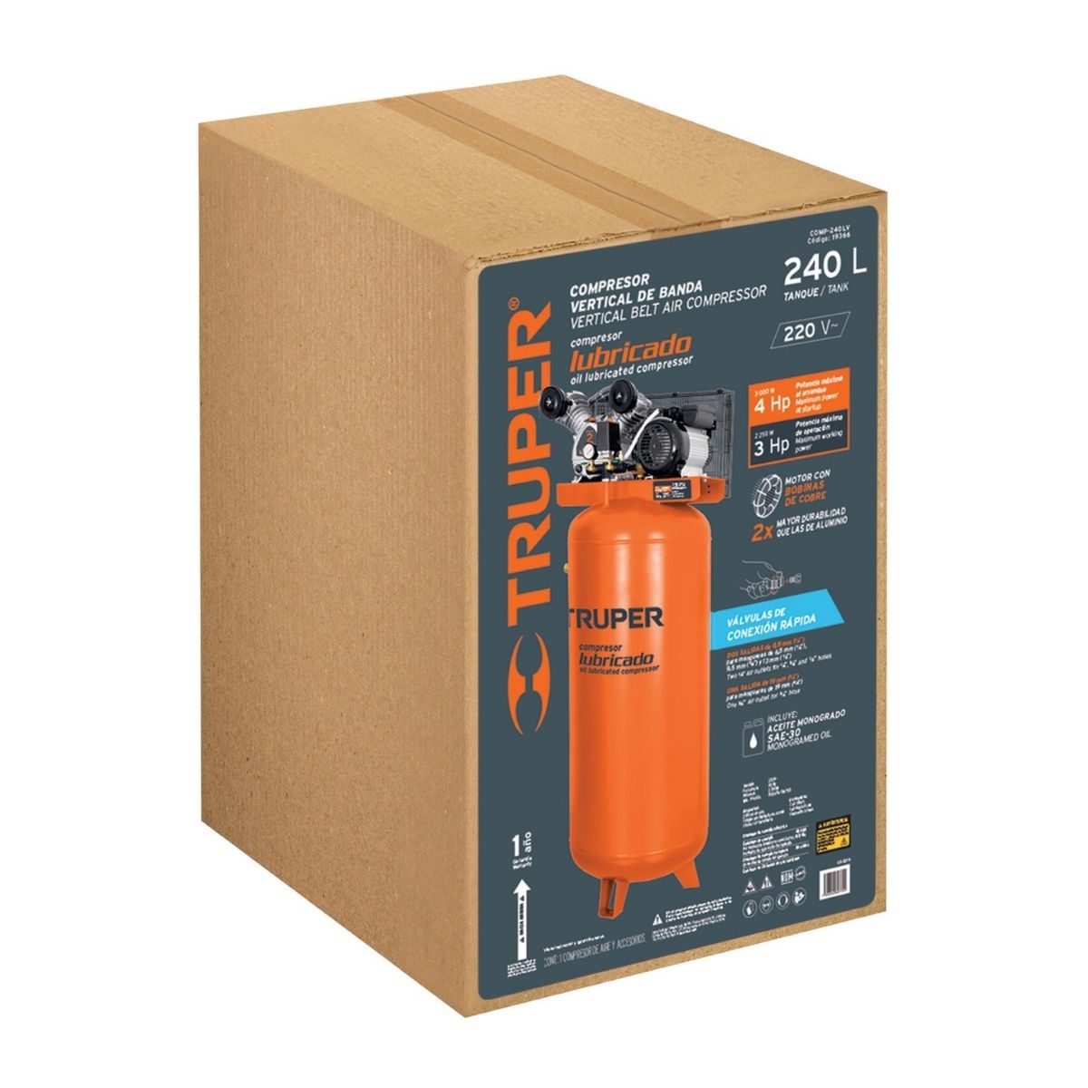 COMPRESORA VERTICAL 240L 4HP TRUPER COMP-240LVC - 4