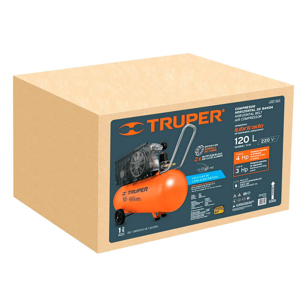 COMPRESORA HORIZONTAL 120L 4HP TRUPER COMP-120LHC - 3