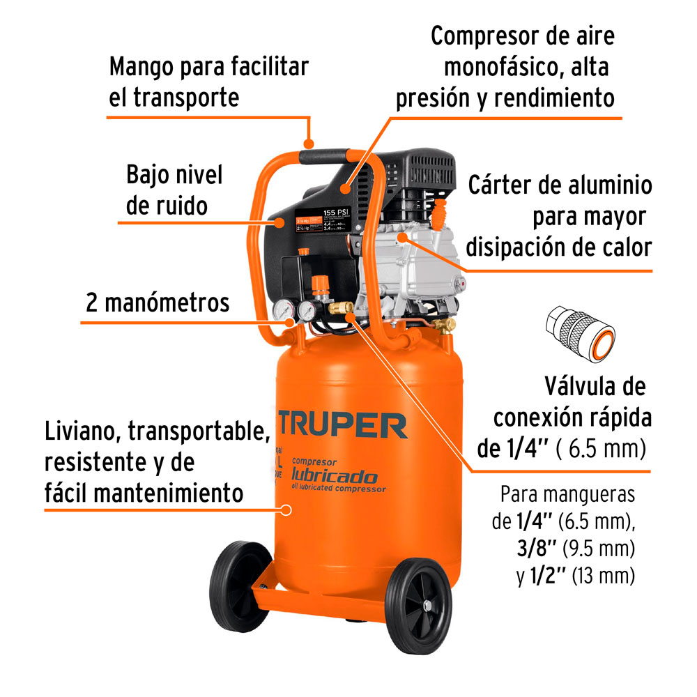COMPRESORA VERTICAL 50L 3.5HP TRUPER COMP-50LV-260 - 2