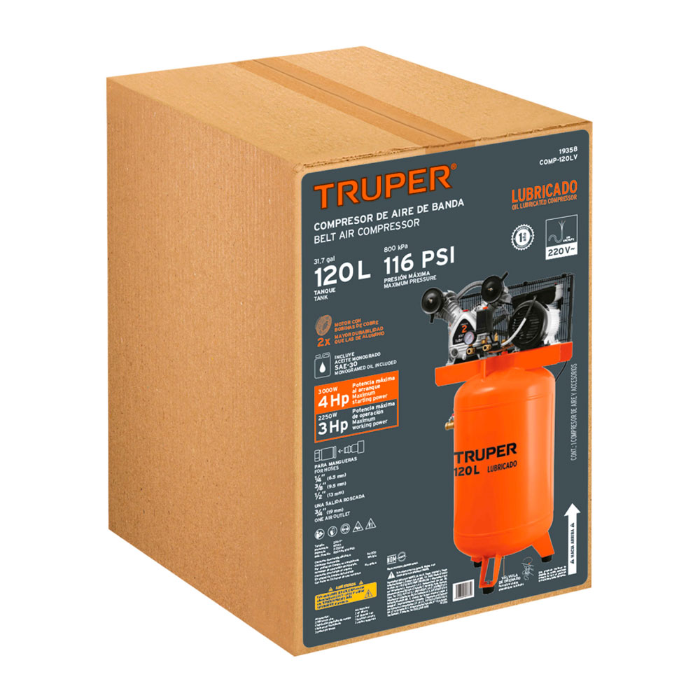 COMPRESORA VERTICAL 120L 4HP TRUPER COMP-120LVC - 4