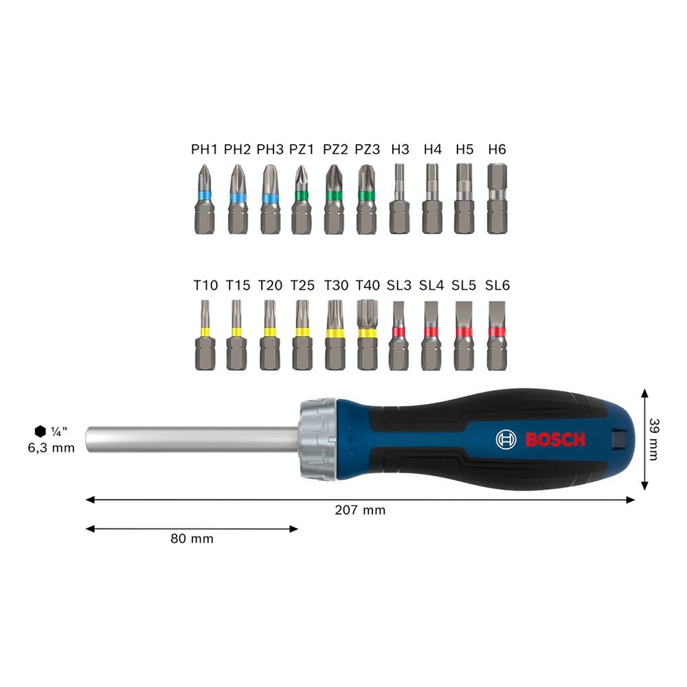 DESTORNILLADOR PUNTA RATCHET + 19 BITS - 6