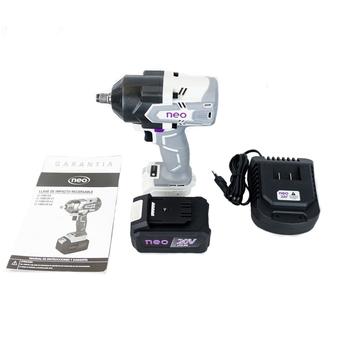LLAVE DE IMPACTO 20V 1/2 750NM + BAT 4AH + CARGADOR NEO - 1