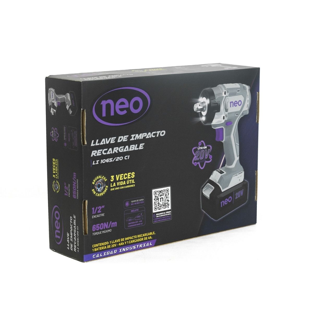 LLAVE DE IMPACTO 20V 1/2 650NM + BAT 4AH + CARGADOR NEO - 8