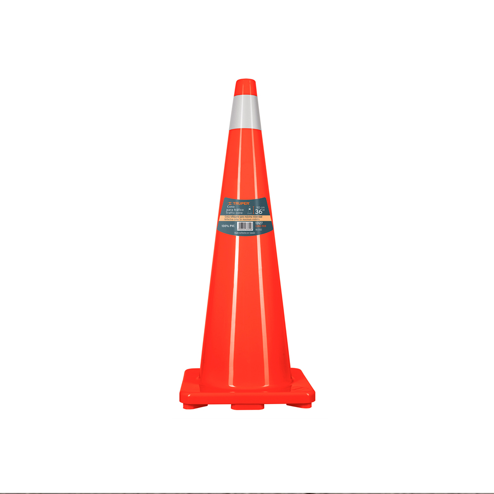 CONO DE PRECAUCIÓN DE 90 CM DE PVC CON REFLEJANTE TRUPER - 1