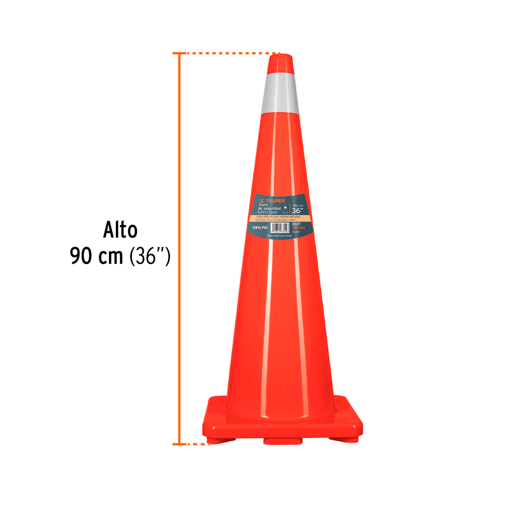 CONO DE PRECAUCIÓN DE 90 CM DE PVC CON REFLEJANTE TRUPER - 2