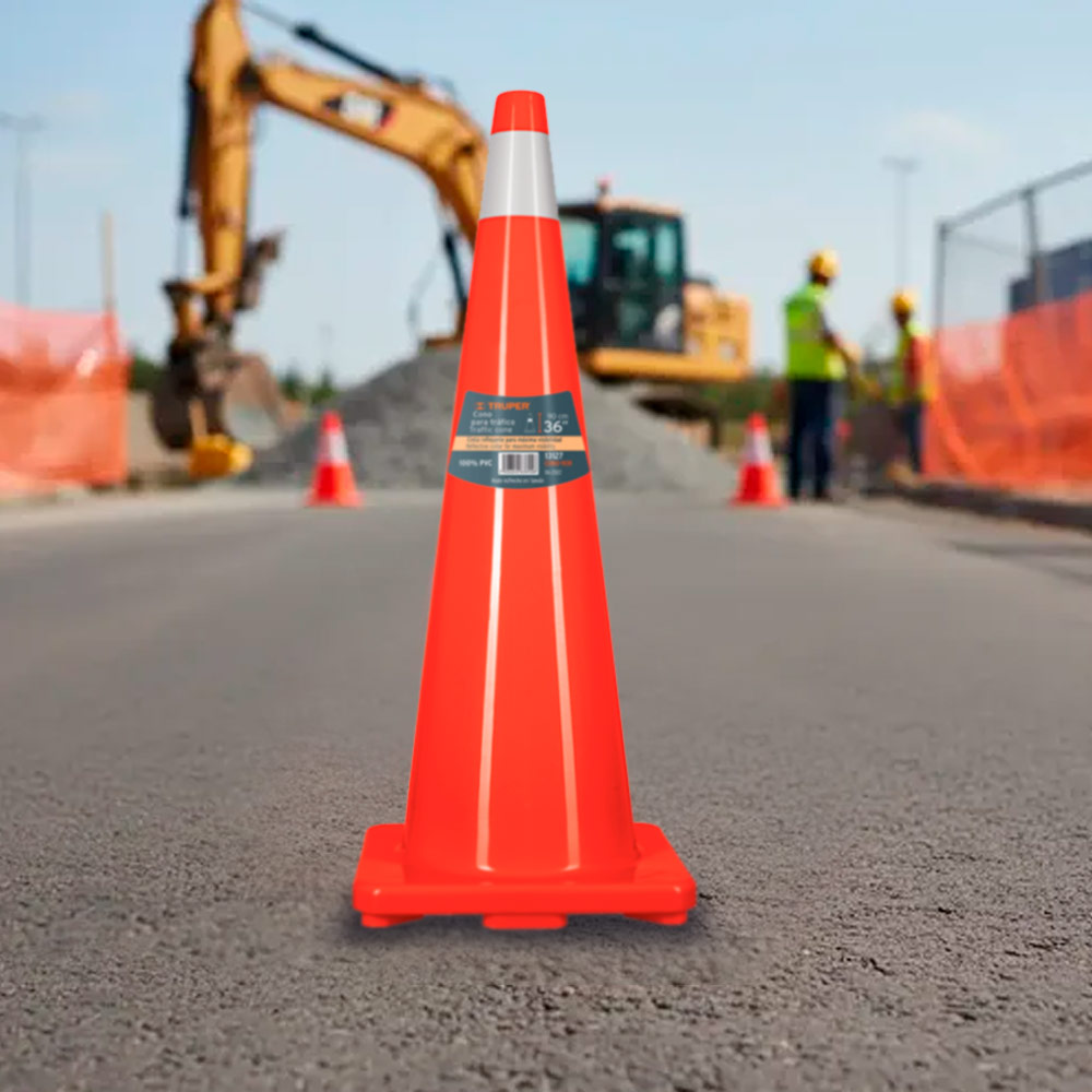 CONO DE PRECAUCIÓN DE 90 CM DE PVC CON REFLEJANTE TRUPER - 3