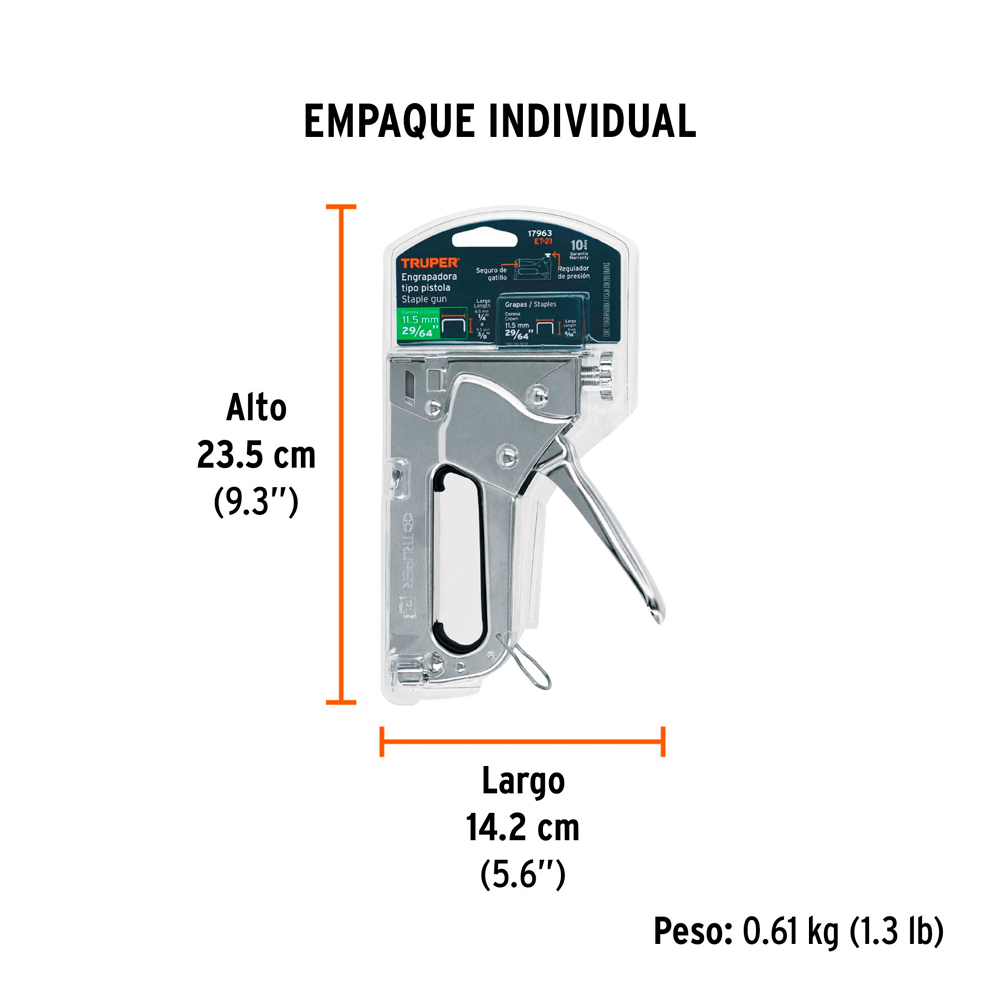 ENGRAPADORA TIPO PISTOLA PARA ¼'5/16' 3/8' CON 200 GRAPAS - 4