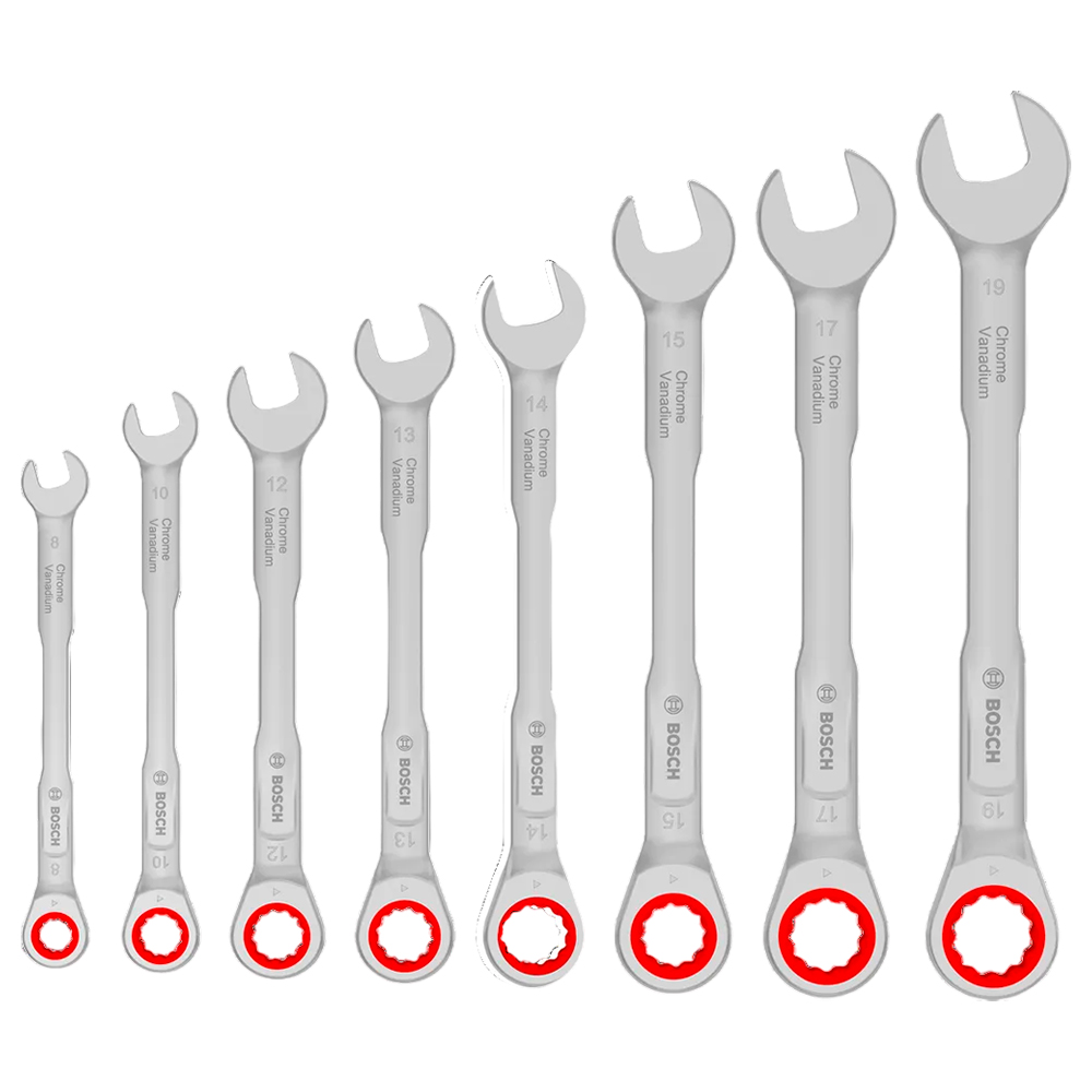 JUEGO LLAVE COMBINADA C/ RATCHET BOSCH 8-19 MM X8 PZ - 1