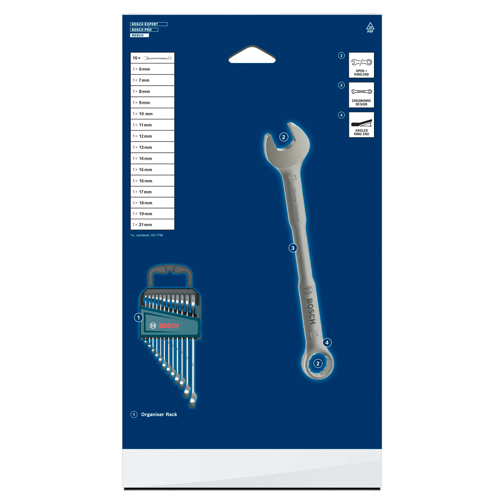 JUEGO LLAVE COMBINADA BOSCH 6-21 MM X15 PZ - 3