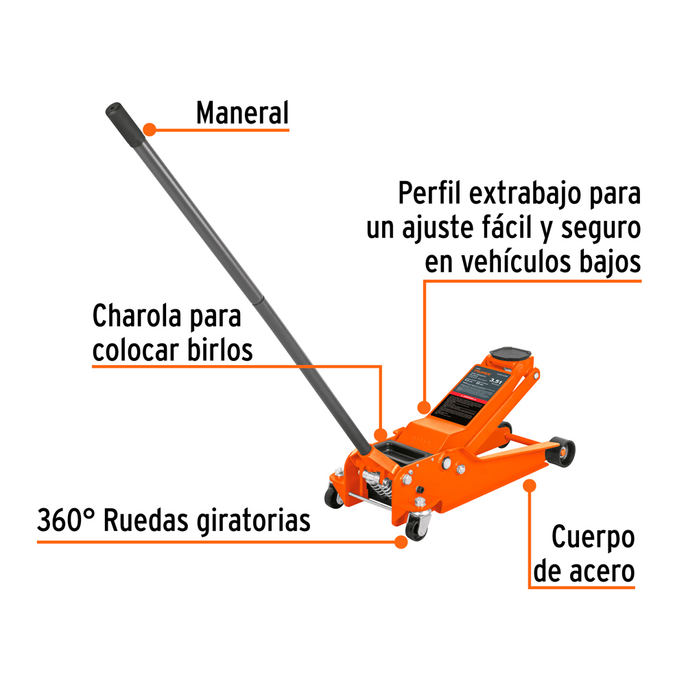 GATA TIPO LAGARTO PROFESIONAL 3.5 T ELEVACIÓN RÁPIDA PERFIL EXTRA BAJO GAPRO-3.5PB - 2