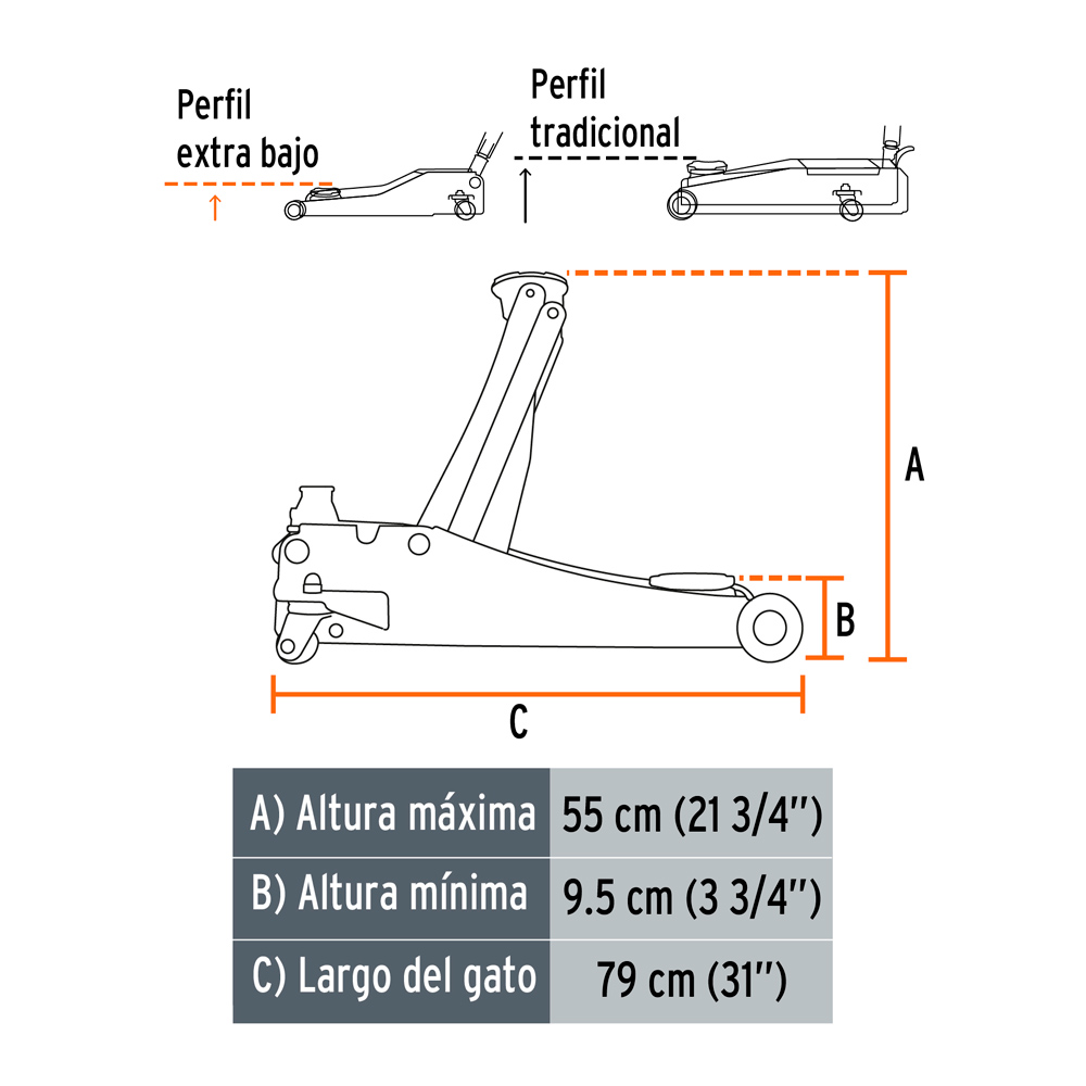 GATA TIPO LAGARTO PROFESIONAL 3.5 T ELEVACIÓN RÁPIDA PERFIL EXTRA BAJO GAPRO-3.5PB - 3