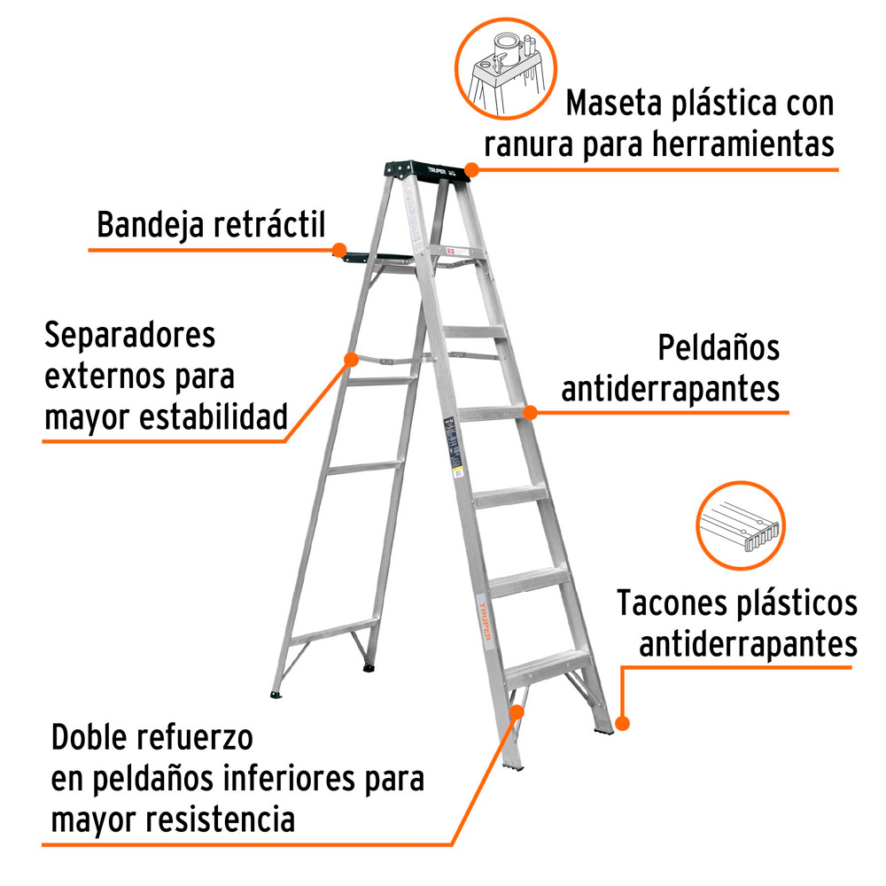 ESCALERA DE TIJERA TIPO III 6 ESCALONES Y BANDEJA TRUPER - 2
